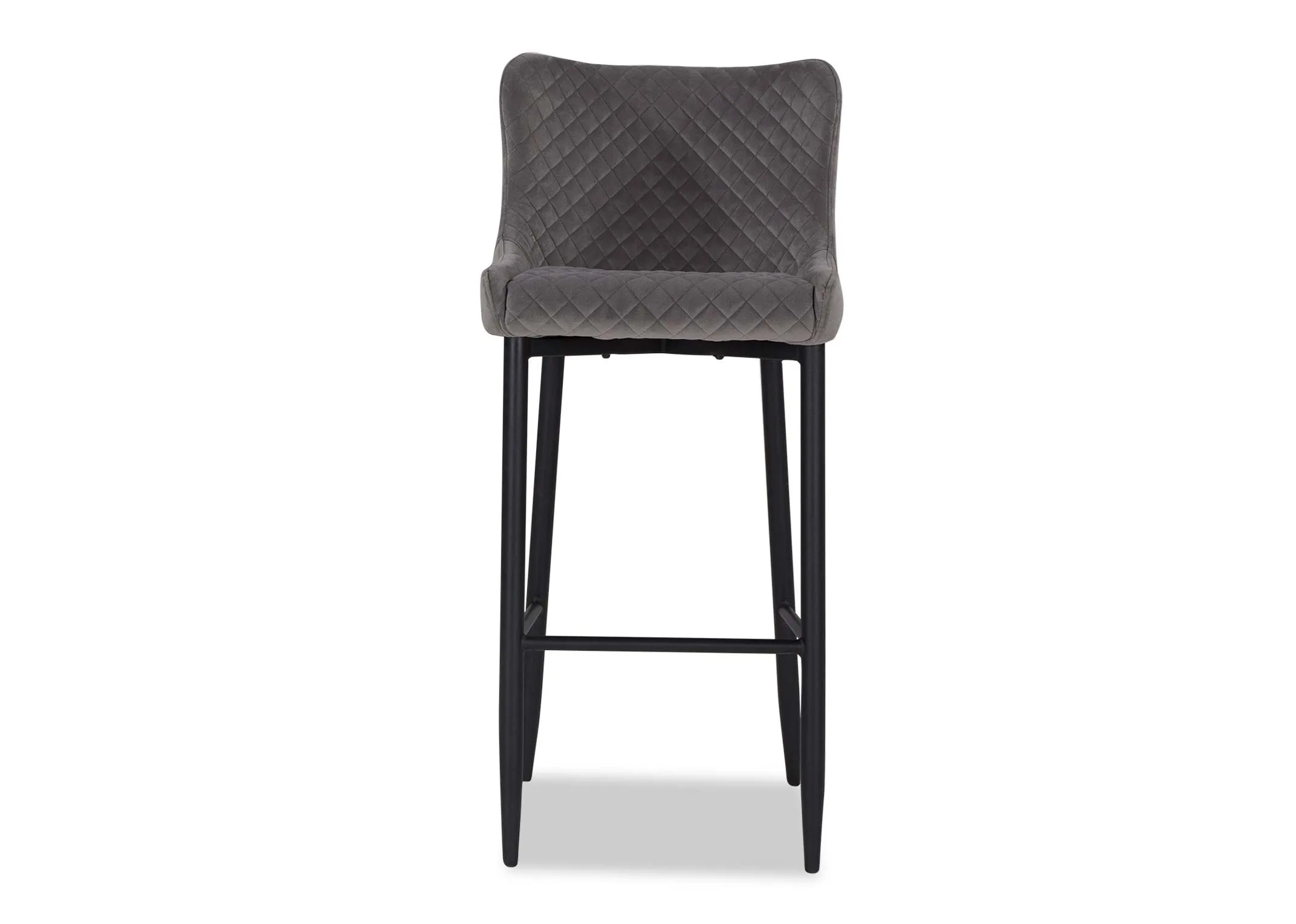 Light grey plush velvet counter barstool with black metal legs from EZ Living Furniture's Ottowa range. Front view.