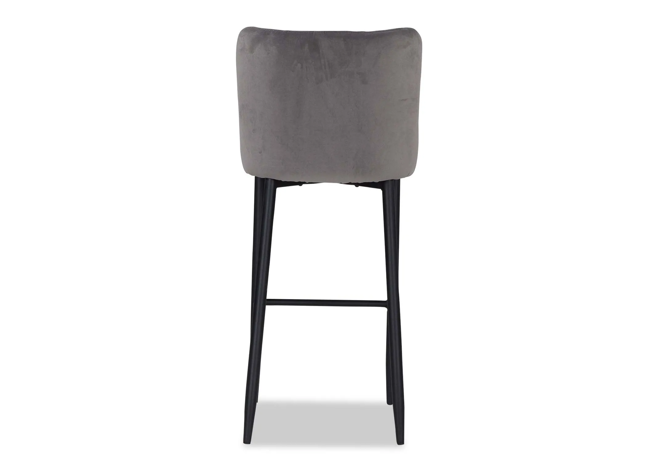 Light grey plush velvet counter barstool with black metal legs from EZ Living Furniture's Ottowa range. Back view
