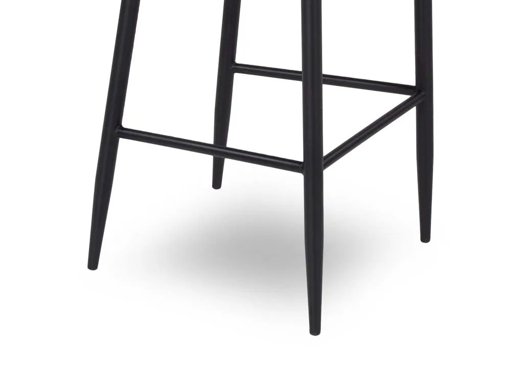 Pink plush velvet counter bar stool with black metal legs from EZ Living Furniture's Ottowa range. Closeup metal legs view.