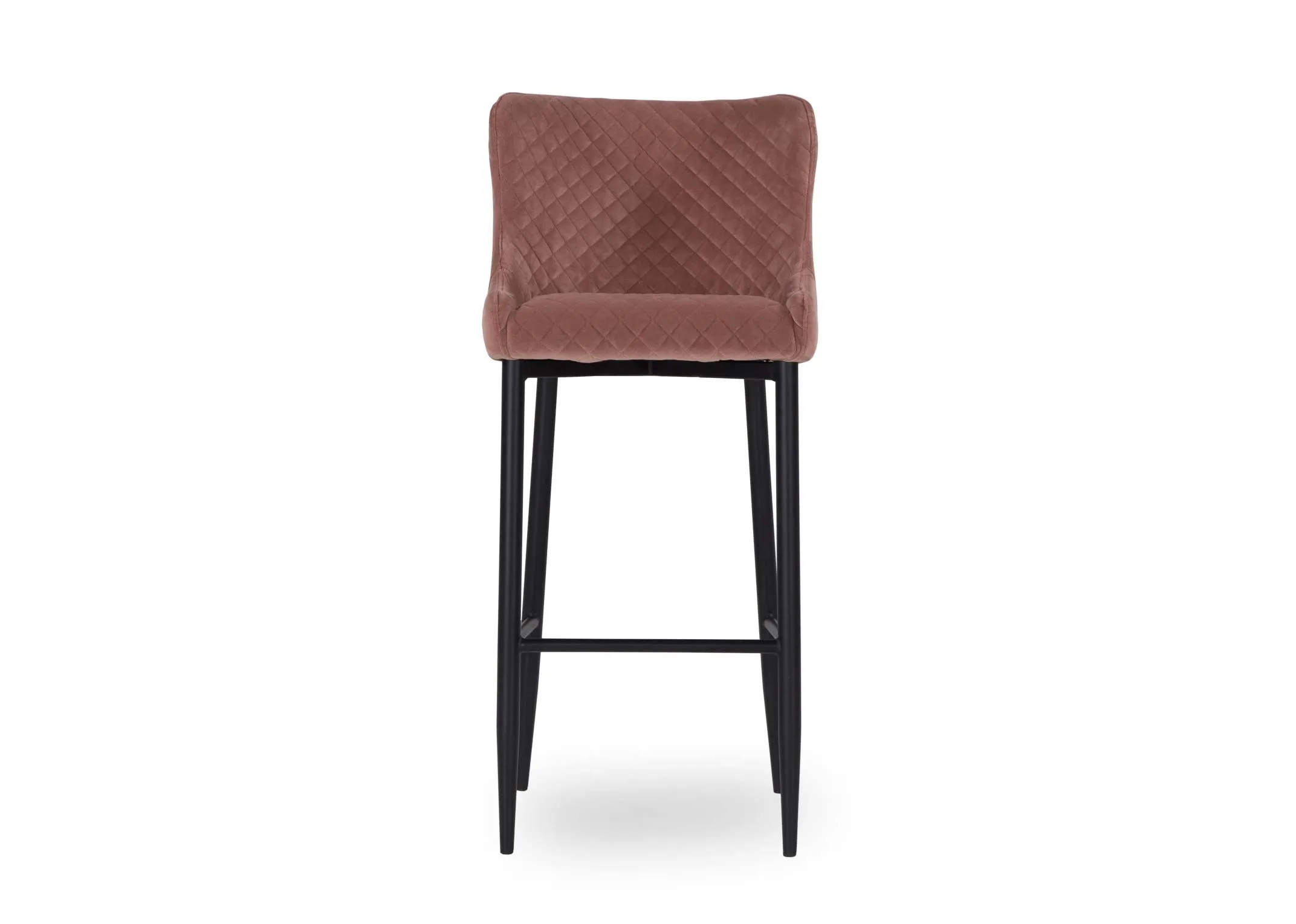 Pink plush velvet counter bar stool with black metal legs from EZ Living Furniture's Ottowa range. Front view