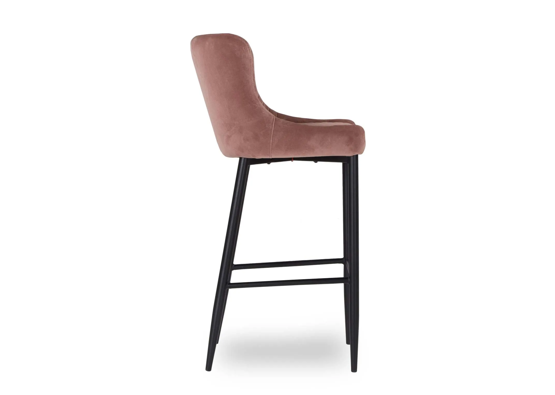 Pink plush velvet counter bar stool with black metal legs from EZ Living Furniture's Ottowa range. Side view.