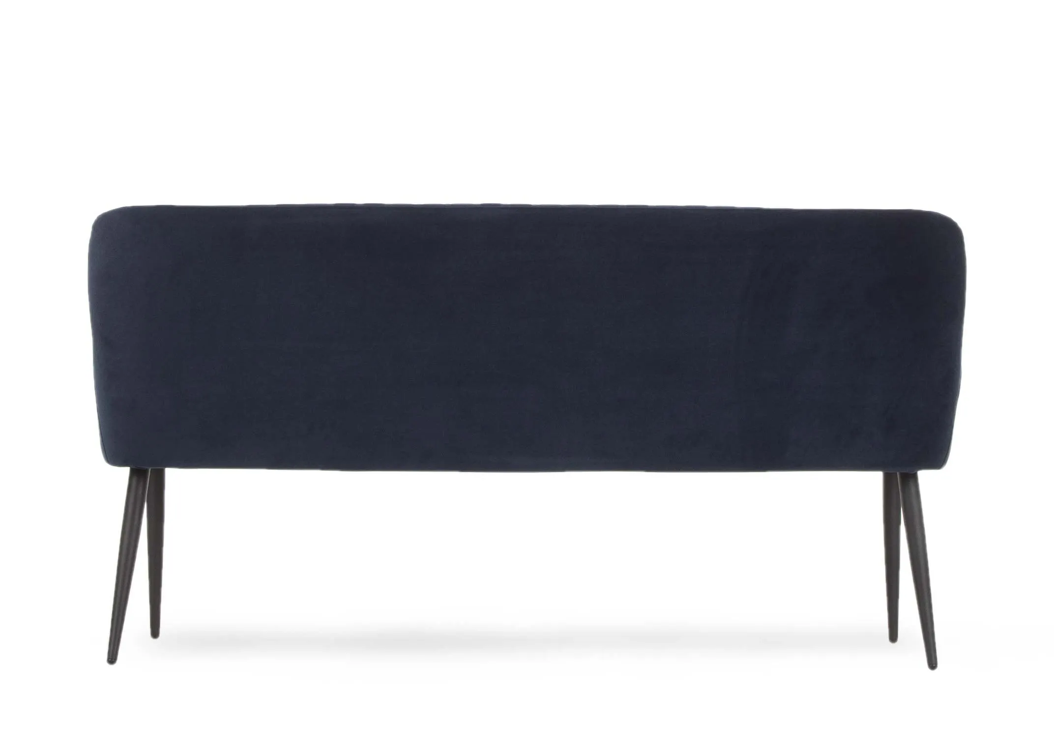 A dining bench with back in blue velvet & black legs from ez living furniture's Ottowa range. Back view