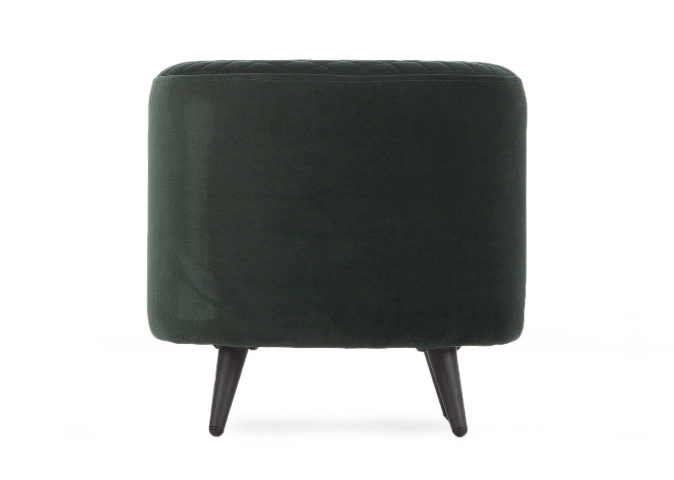 A round velvet footstool in Green with black feet from EZ Living Furniture's Ottowa range. Front view
