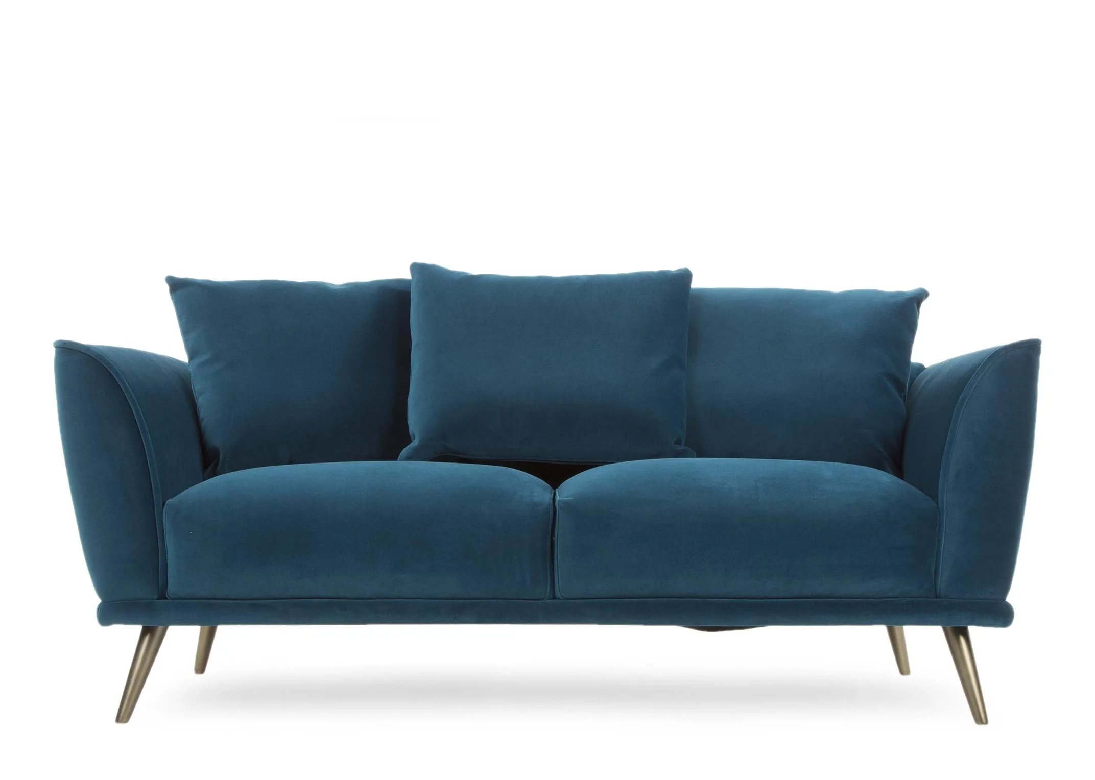 A 2 Seater Sofa in Teal Velvet from EZ Living Furniture's Katie range. Front view