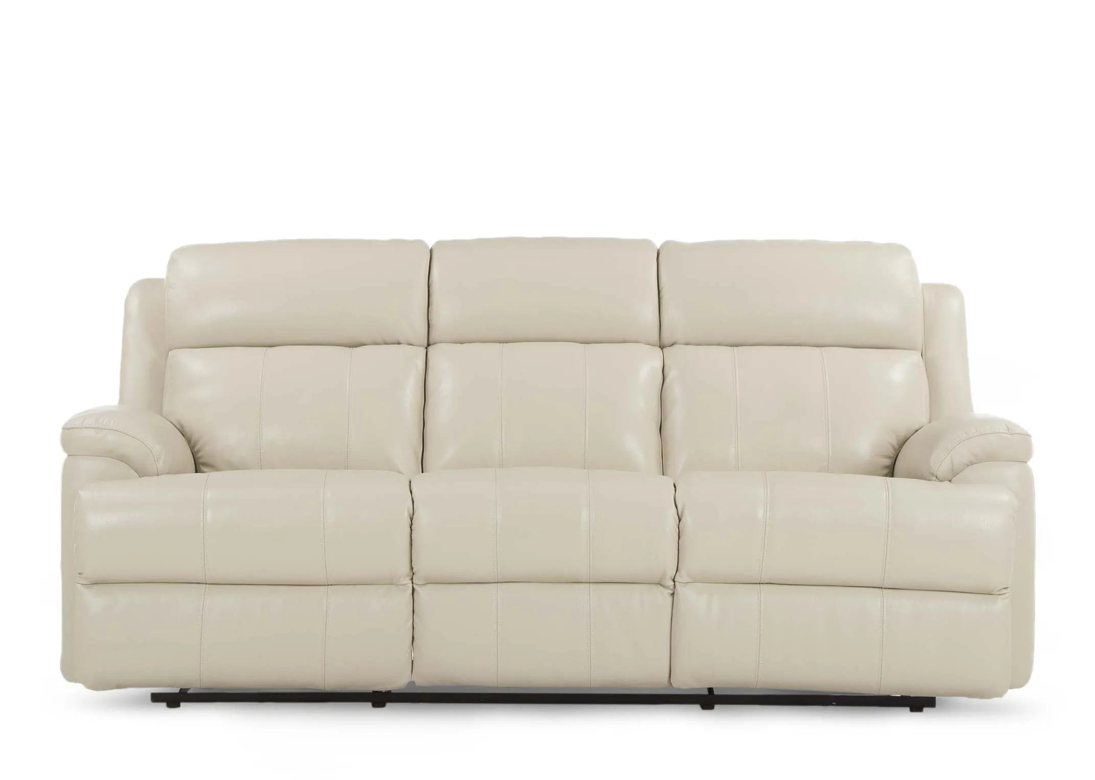 A 3 Seater off white leather sofa from EZ Living Furniture's Embrace range. Side view of depth & finish