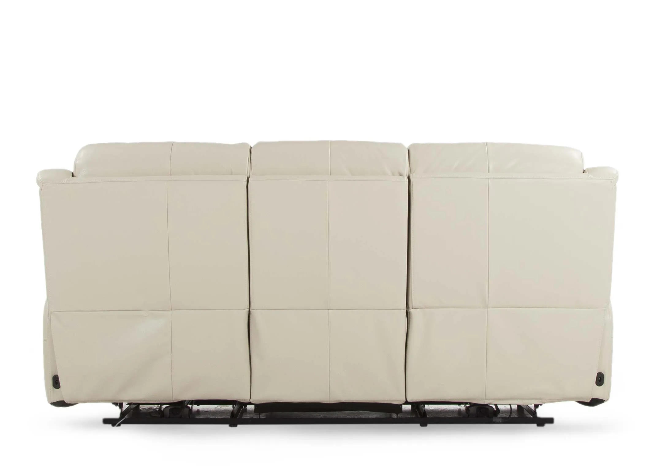 A 3 Seater off white leather sofa from EZ Living Furniture's Embrace range. Front view of plush sofa