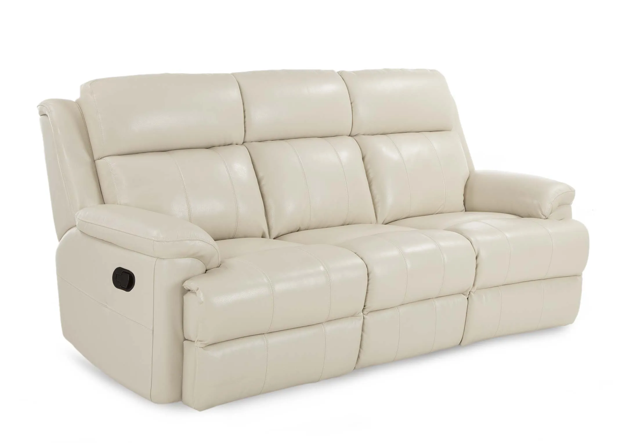 A 3 Seater reclining sofa in white leather from EZ Living Furniture's Embrace range. Angled view.