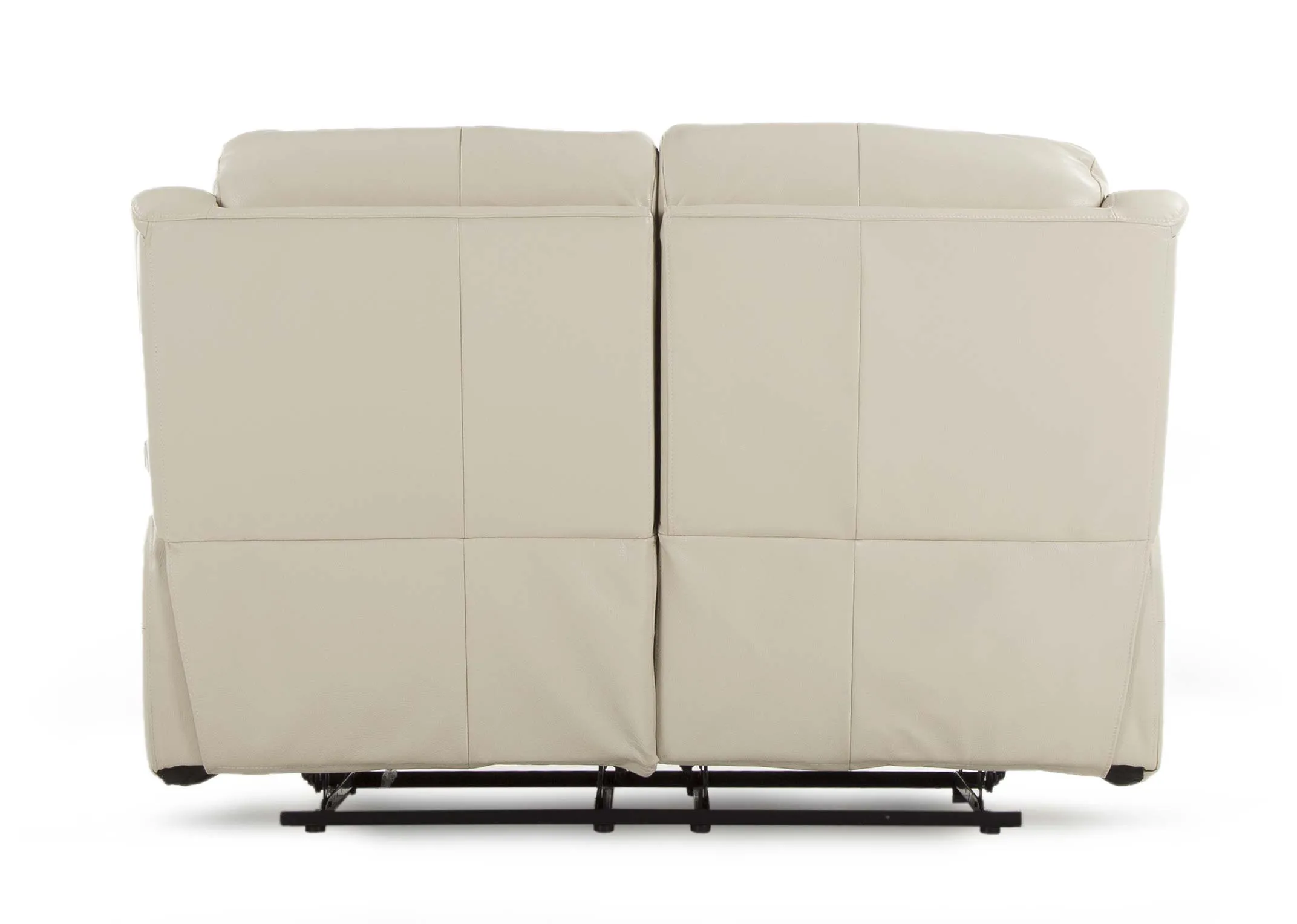 A 2 seater off white leather power reclining sofa from EZ Living Furniture's Embrace range. Front view of leather sofa