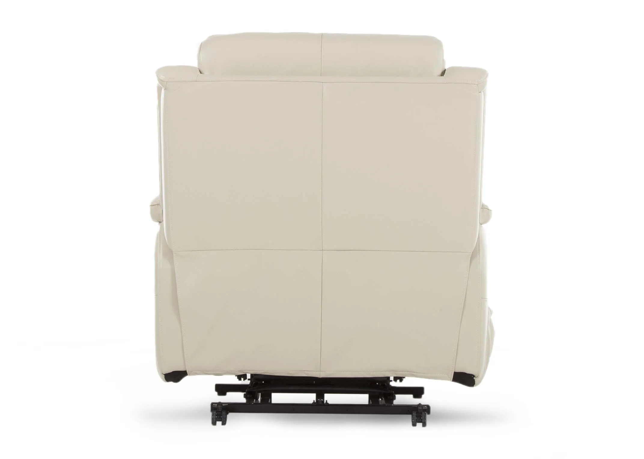 An off white leather power recliner from EZ Living Furniture's Embrace range. Back view of support frame