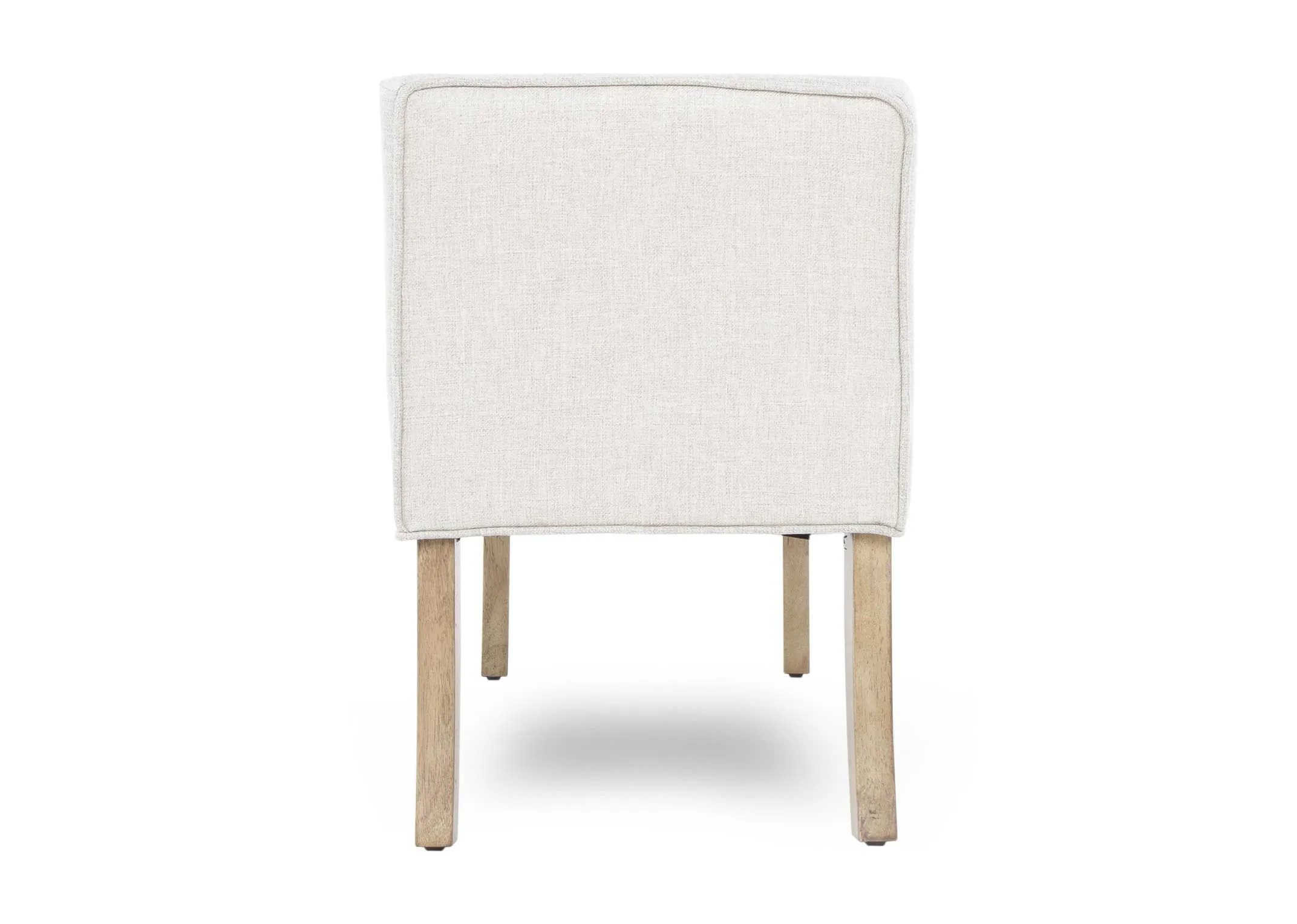 A silver grey linen bedroom bench with arms & oak legs from EZ Living Furniture's Cancun range. Side view shows finish & dept