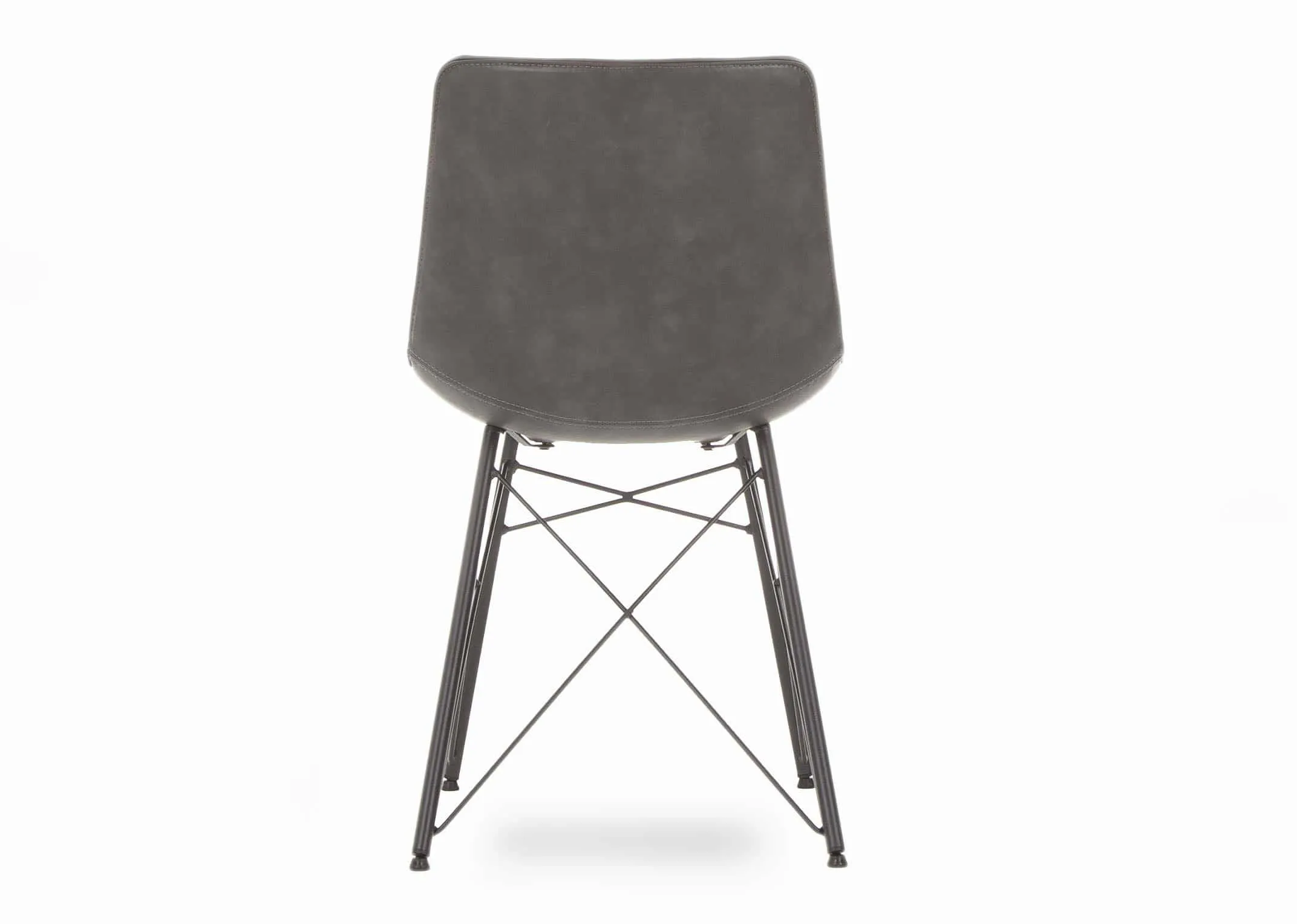 A grey faux leather dining chair with metal legs from EZ Living Furnitures Leo range. Back view