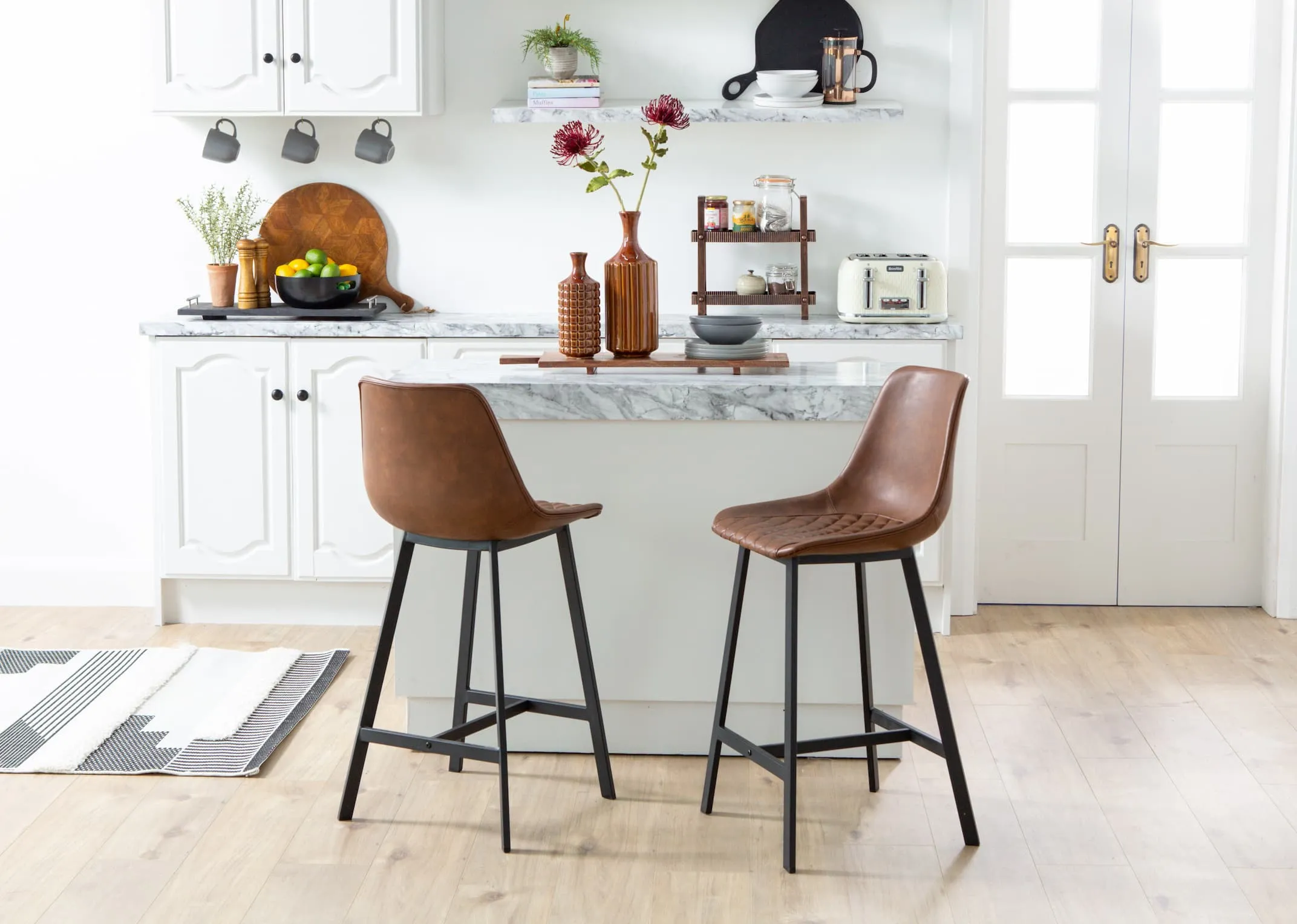 Brown Faux Leather Bar Stool - Leo