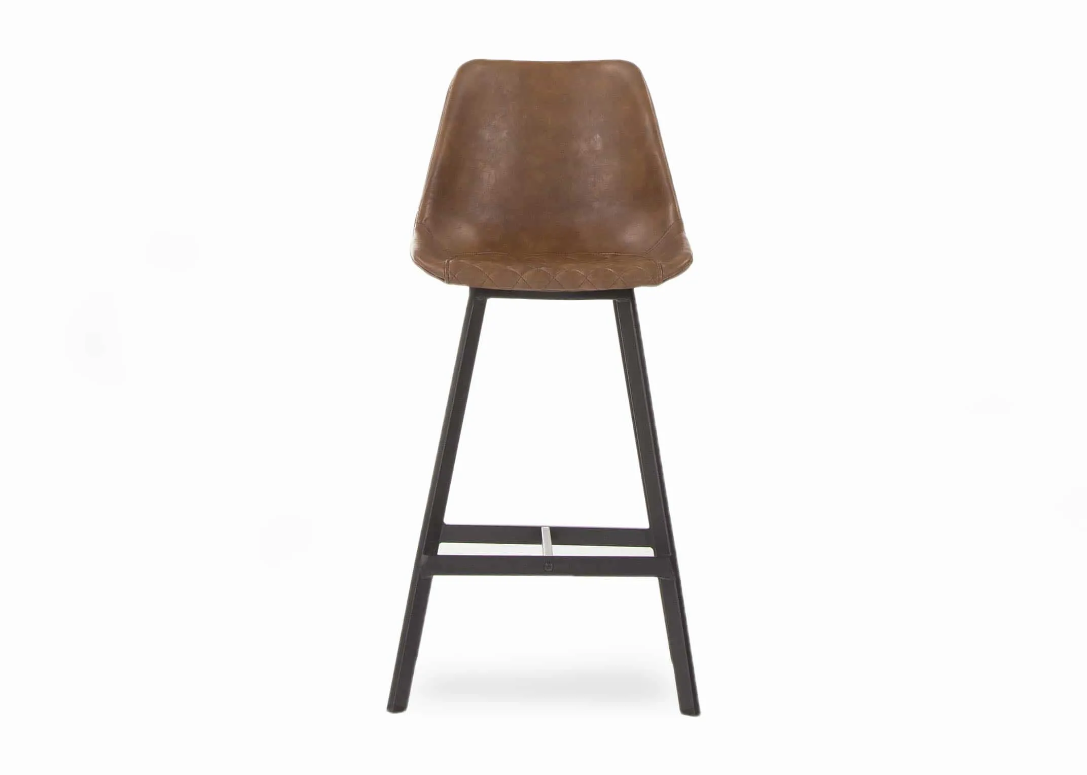 A bar stool with black metal legs & tan faux leather seat with back from EZ Living Furniture's Leo range. Back view