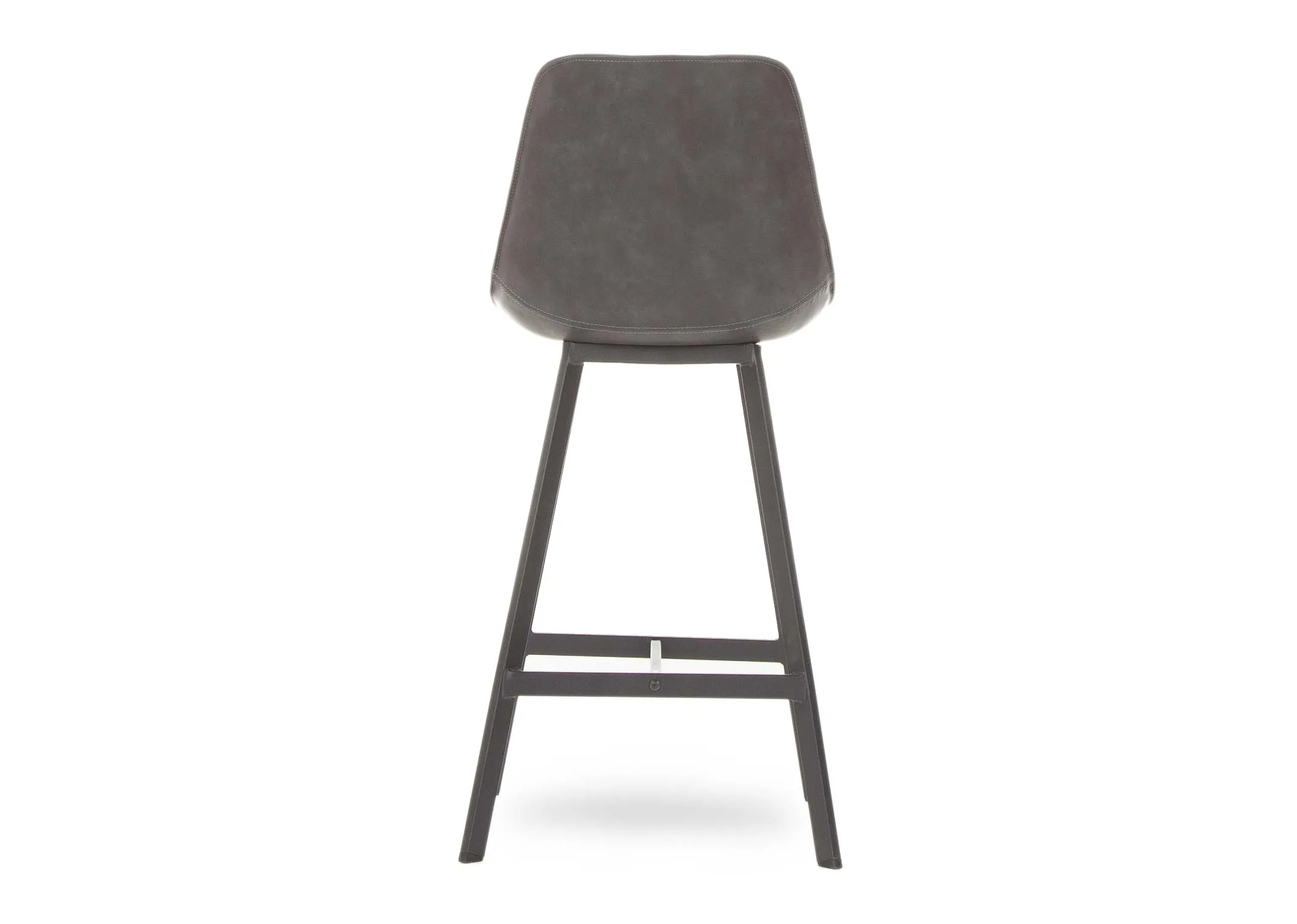 A grey faux leather seat bar stool with metal legs from EZ Living Furniture's Leo range. Back view of seat
