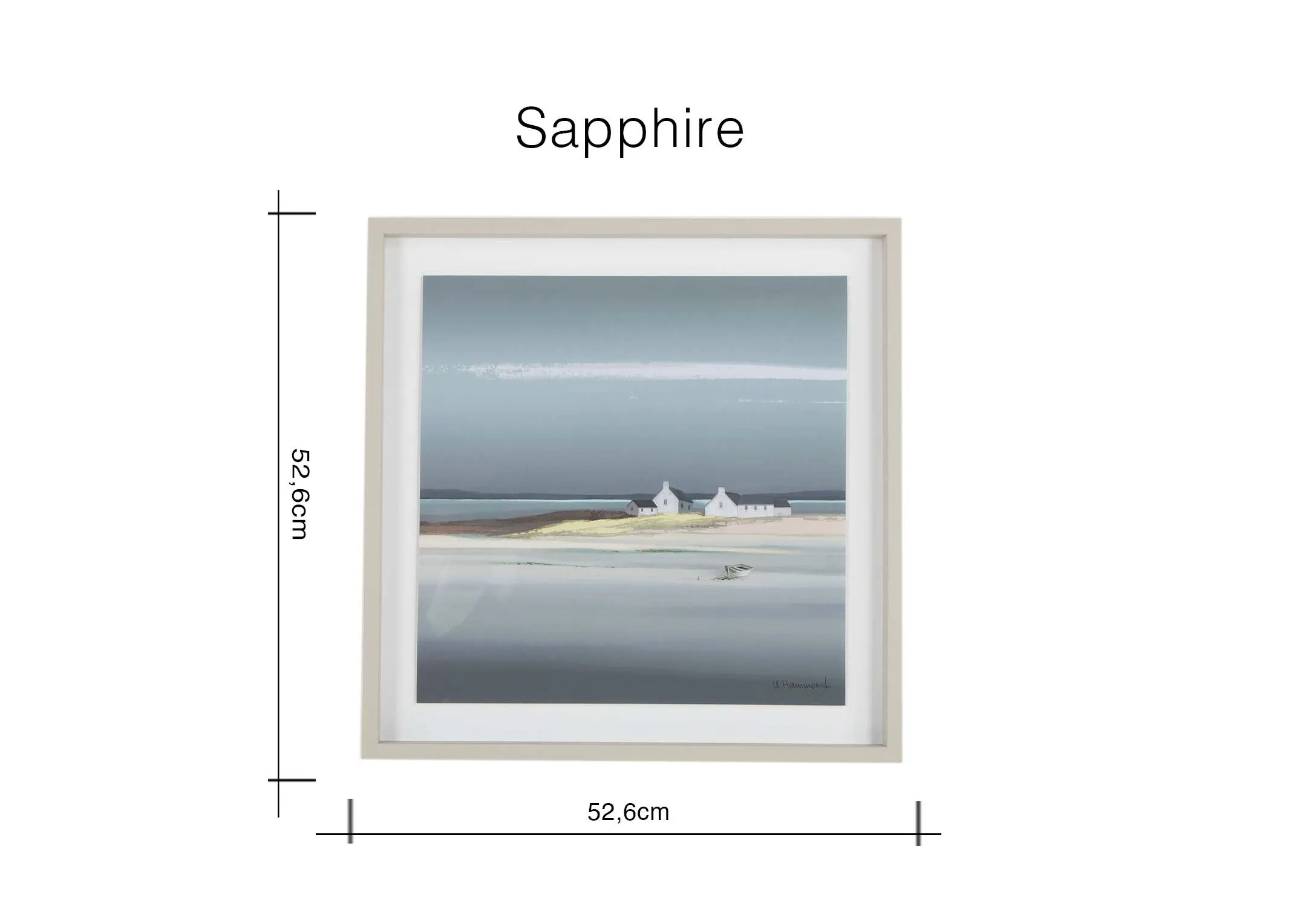 A dimension image of Ulyana Hammond's Sapphire Framed print with 52.6cm (Width) x 52.6cm (Height)