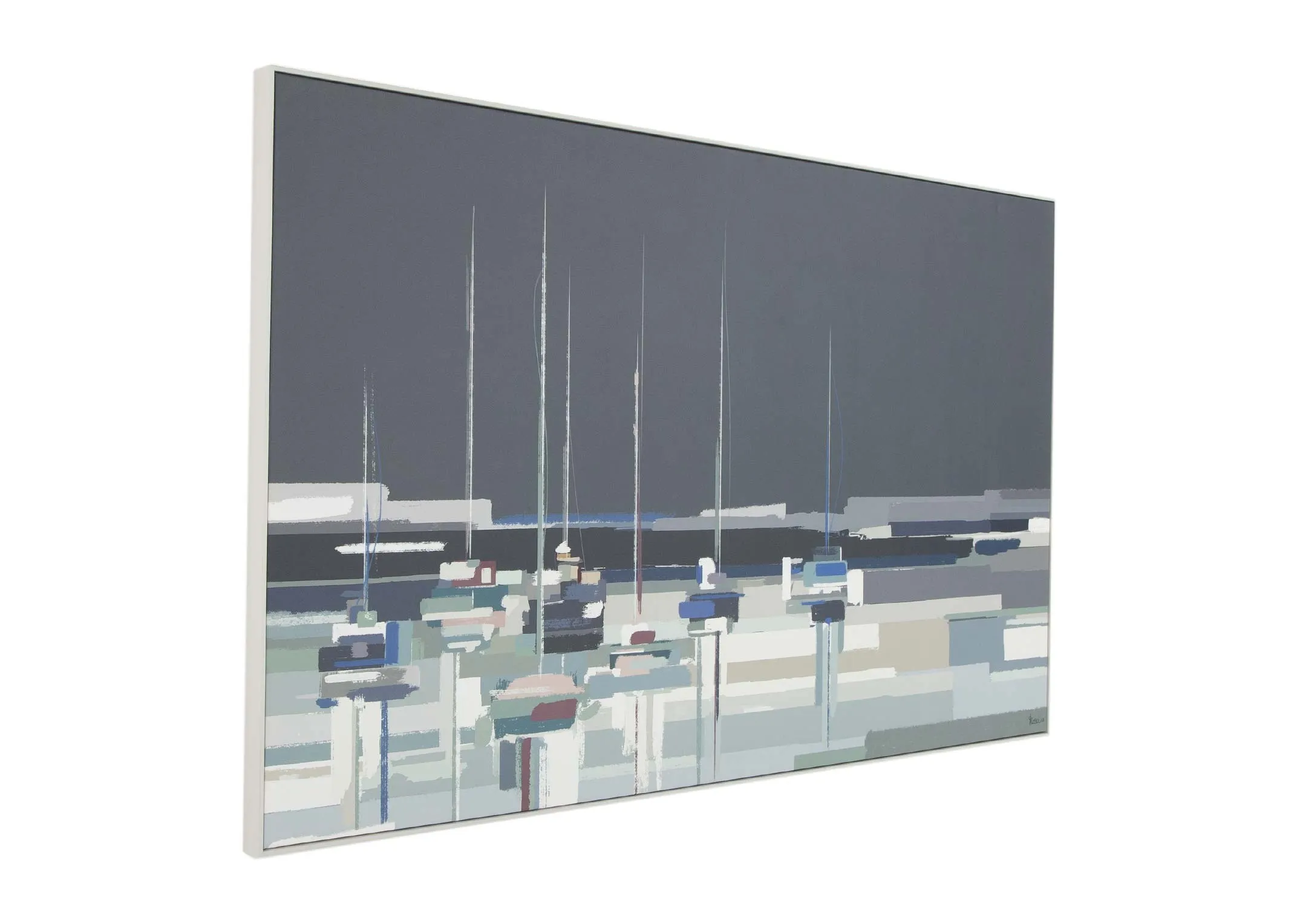 An unframed canvas showing Side by Side as a coastal print from Sabrina Roscino. Angle view.