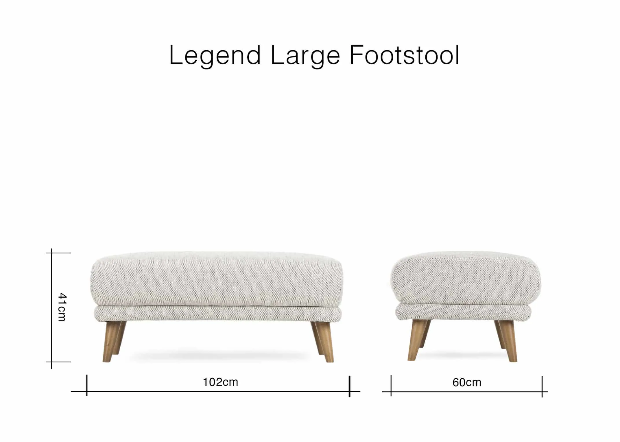 A dimension image of the Large Legend Grey Footstool with 102cm (Width) x 60cm (Depth) x 41cm (Height)