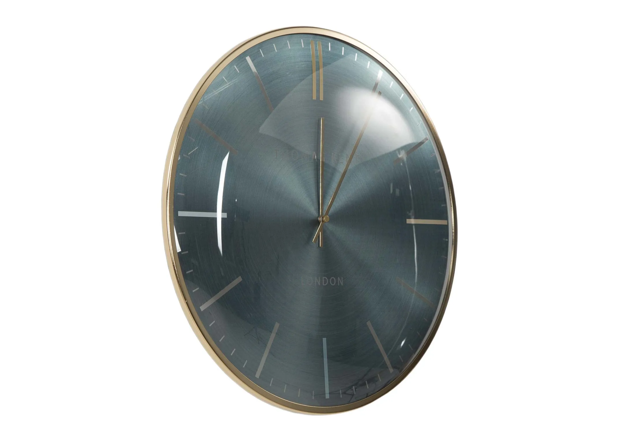 The large Teal oyster wall clock from the Thomas Kent collection at EZ Living Furniture - angle view