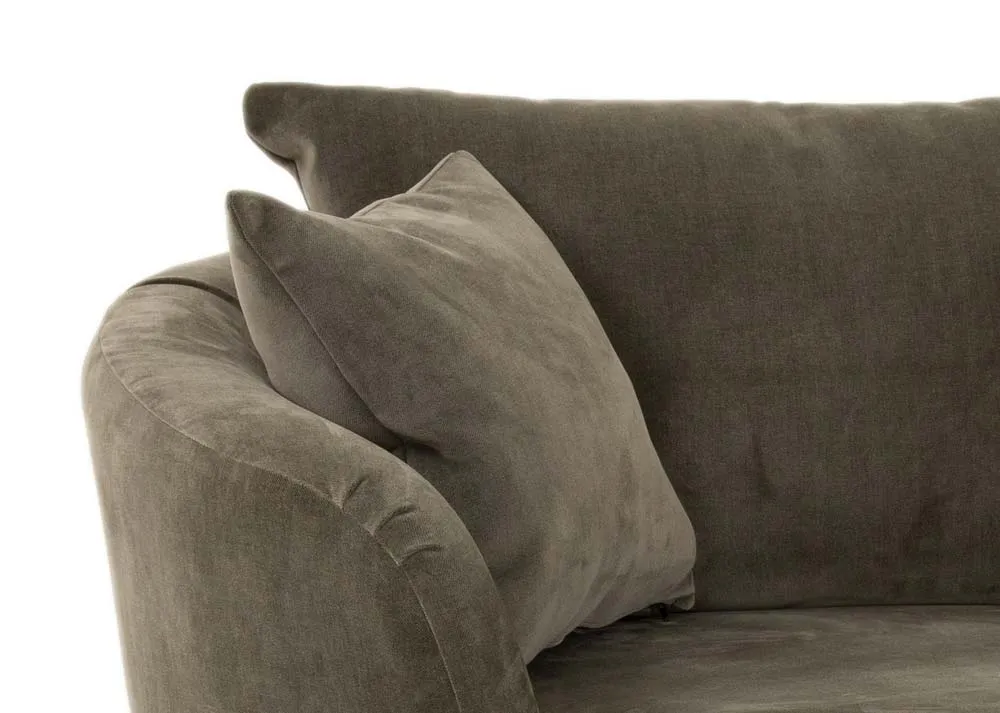 A green fabric swivel cuddler from EZ Livings Lucius range. Closeup of soft fabric