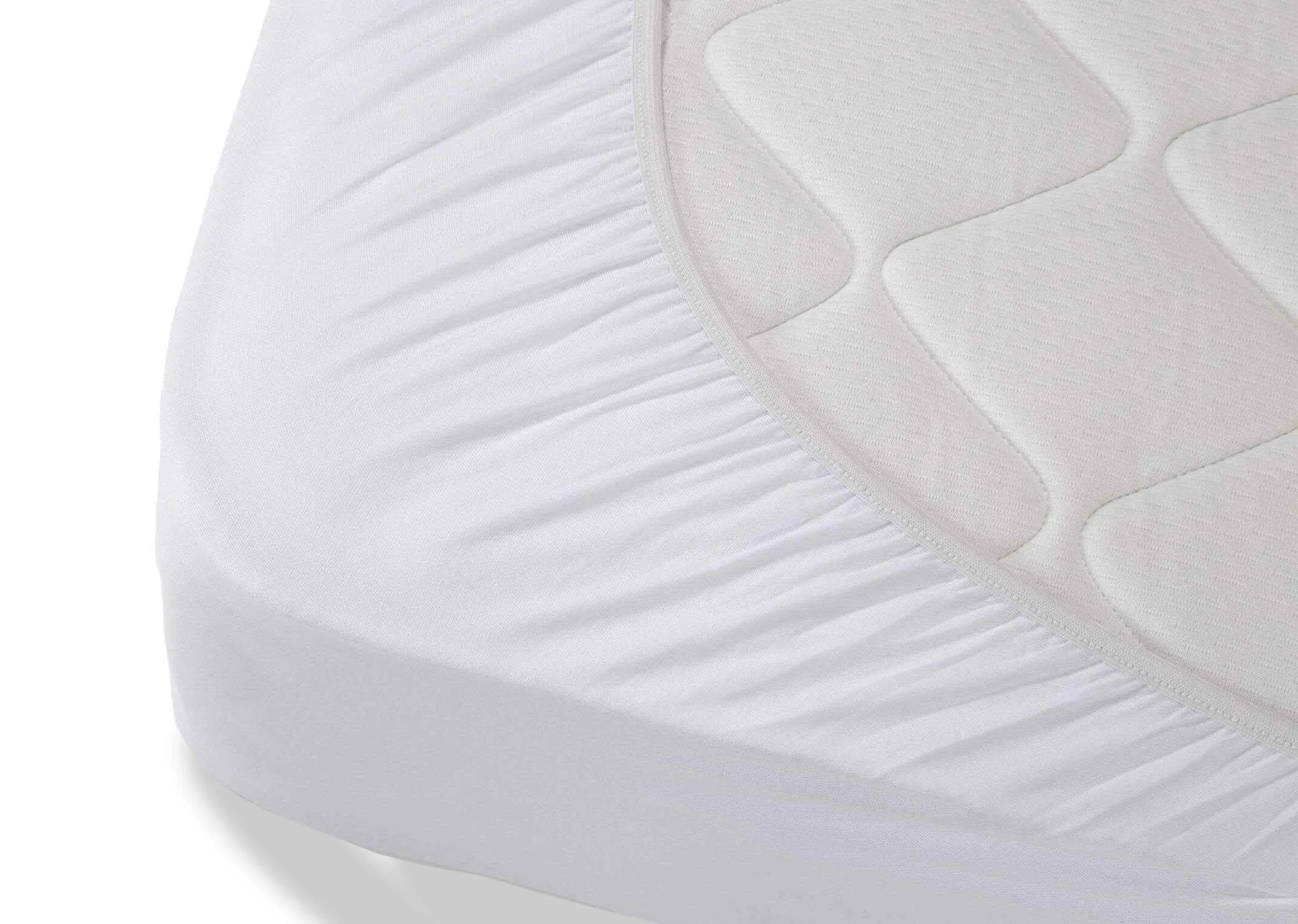 A luxury mattress protector in King Size (5ft) on a mattress from EZ Living Furniture's Guardsman range. Closeup of underlay
