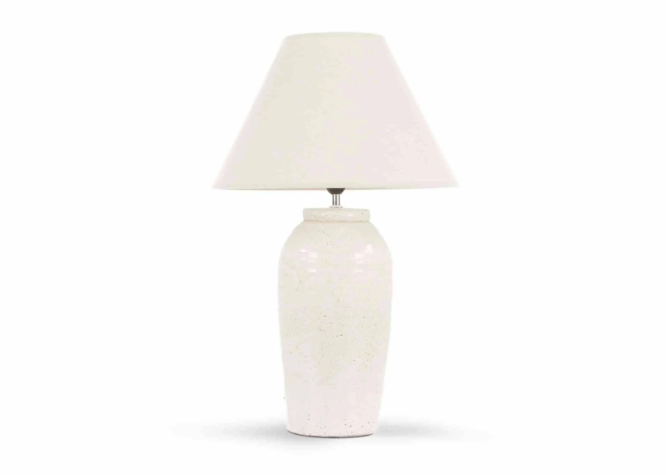 A cream mix ceramic tall slender lamp base with cream shade from EZ Living Furnitures Tolka Range. Front view of lamp