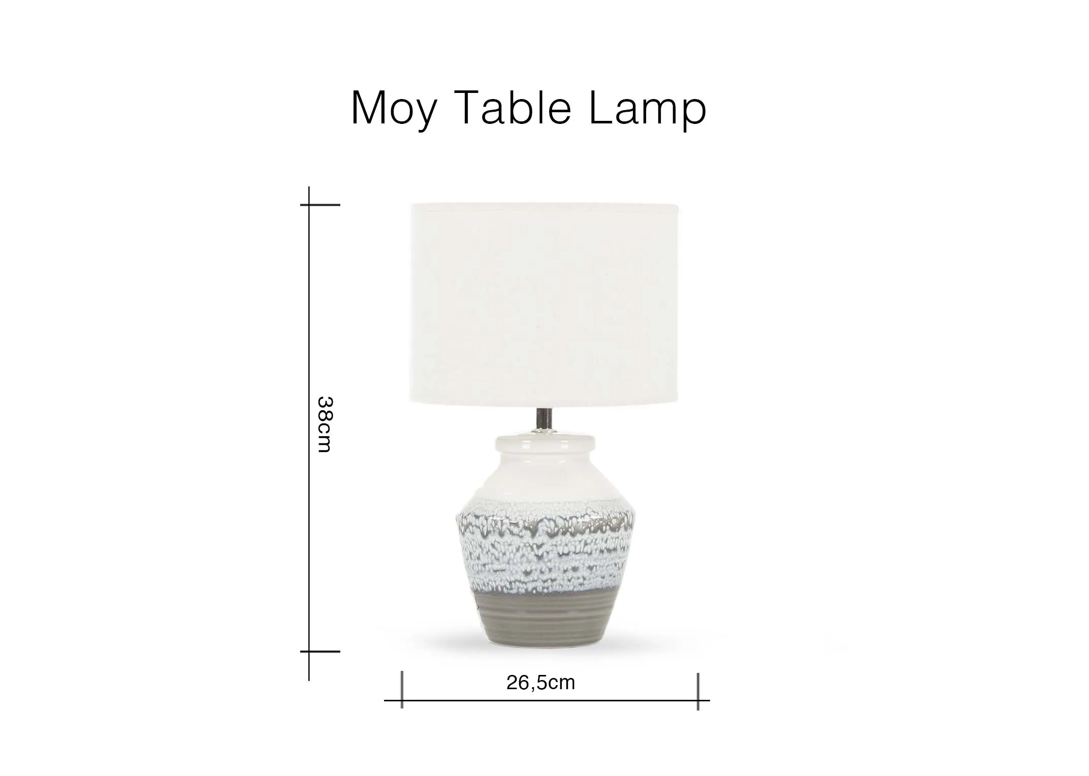 A dimension image of the Moy Table Lamp with 26.5cm (Width) x 38cm (Height)