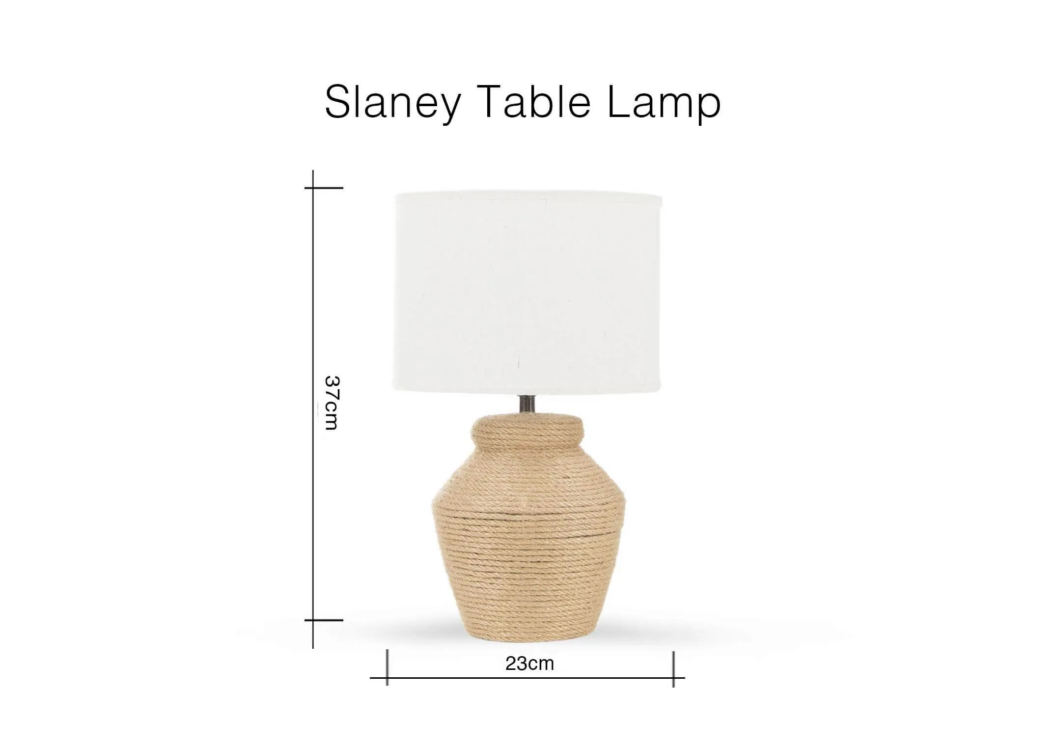 A dimension image of the Slaney Table Lamp with 23cm (Width) x 37cm (Height)