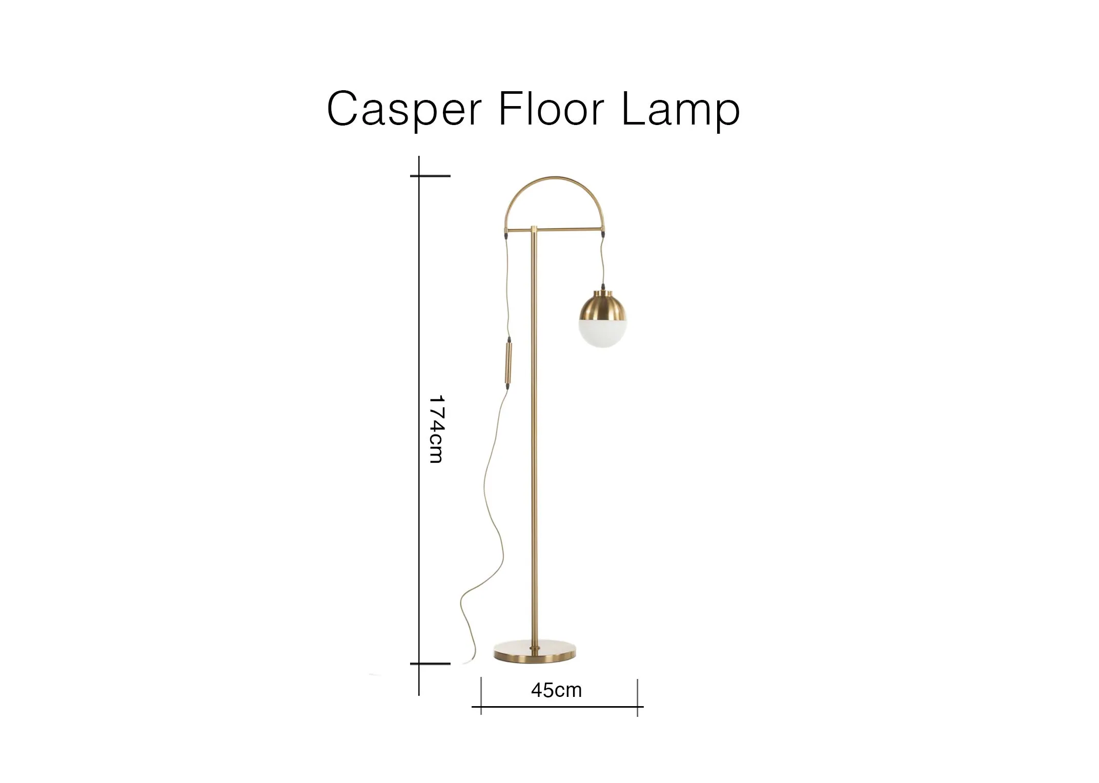 A dimension image of the Casper floor lamp with 45cm x 174cm