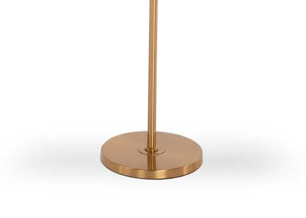 A floor lamp in metallic gold with a drooping white orb from EZ Living Furniture Casper range. View of the base