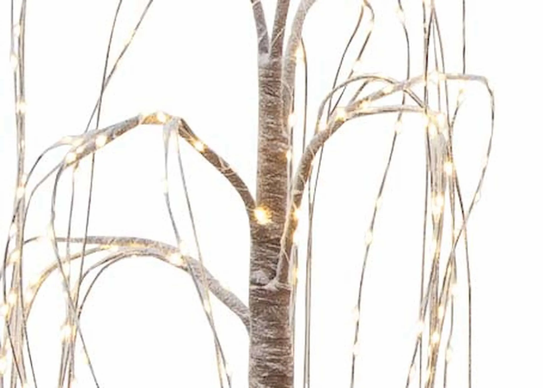 A decorative willow tree with 350 LED lights from EZ Living Furniture's Christmas trees. Front view copper lights on