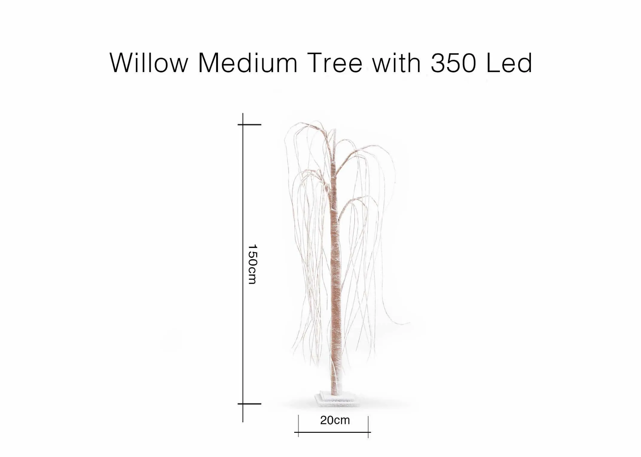 A dimension image of the Medium Willow Tree with 350leds with 25cm (Width) x 150cm (Height)