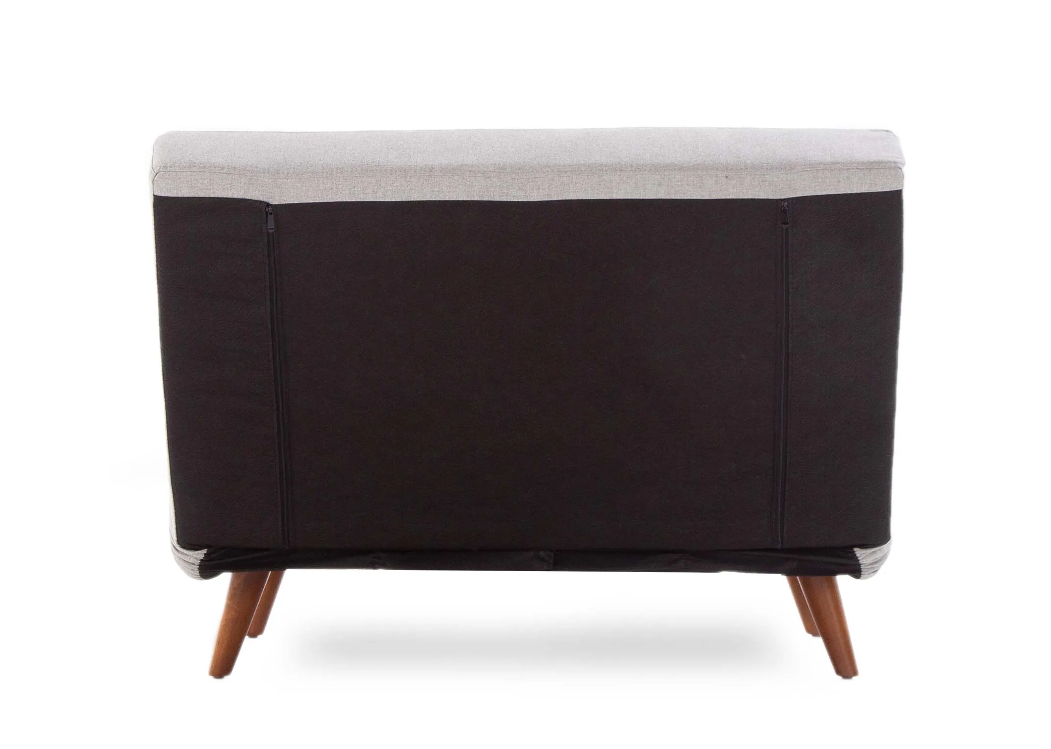 A single armless grey fabric sofa bed from EZ Living Furniture's Zara range. Back view of bed & springs