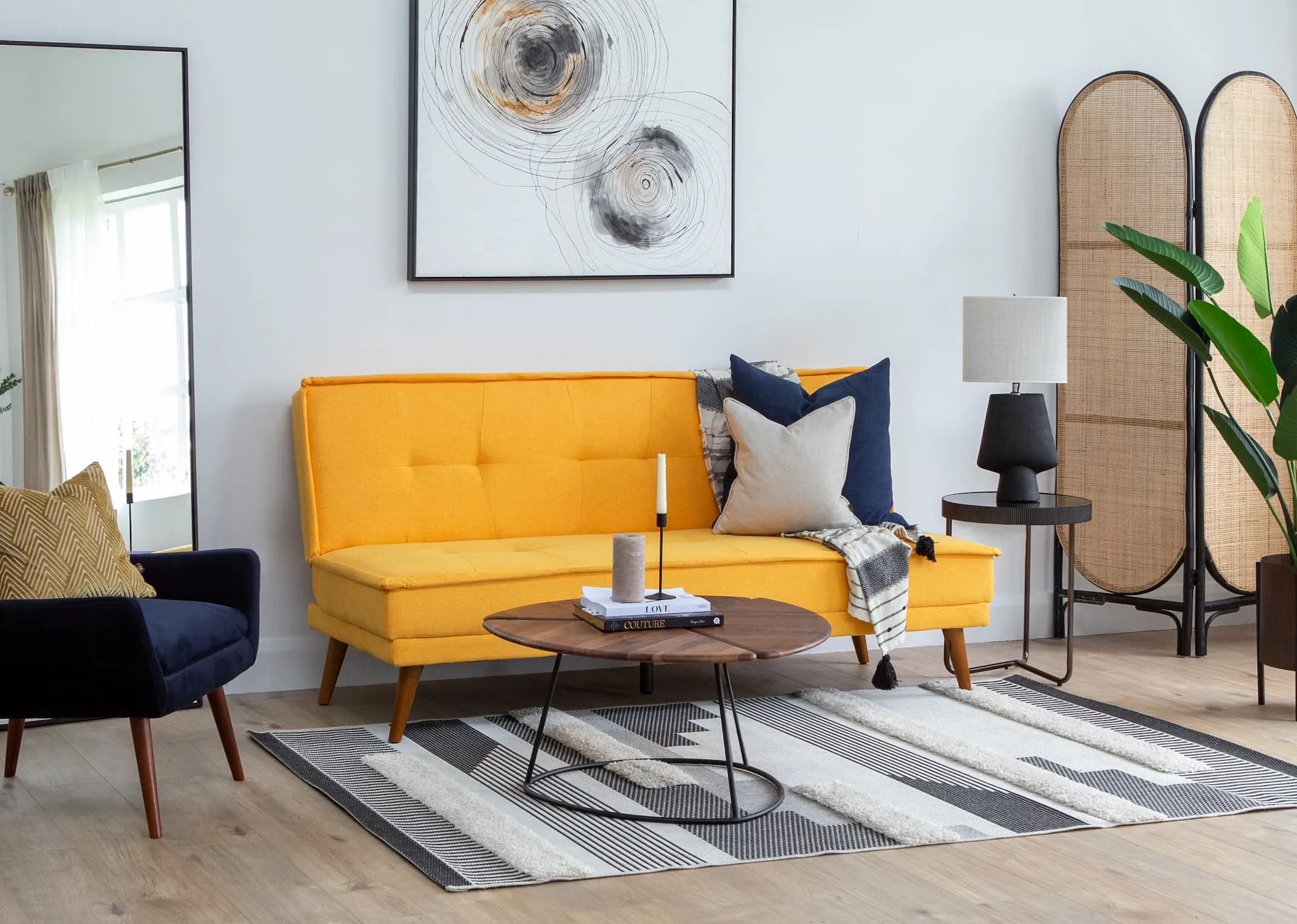 3 Seater Mustard Fabric Sofa Bed - Seattle