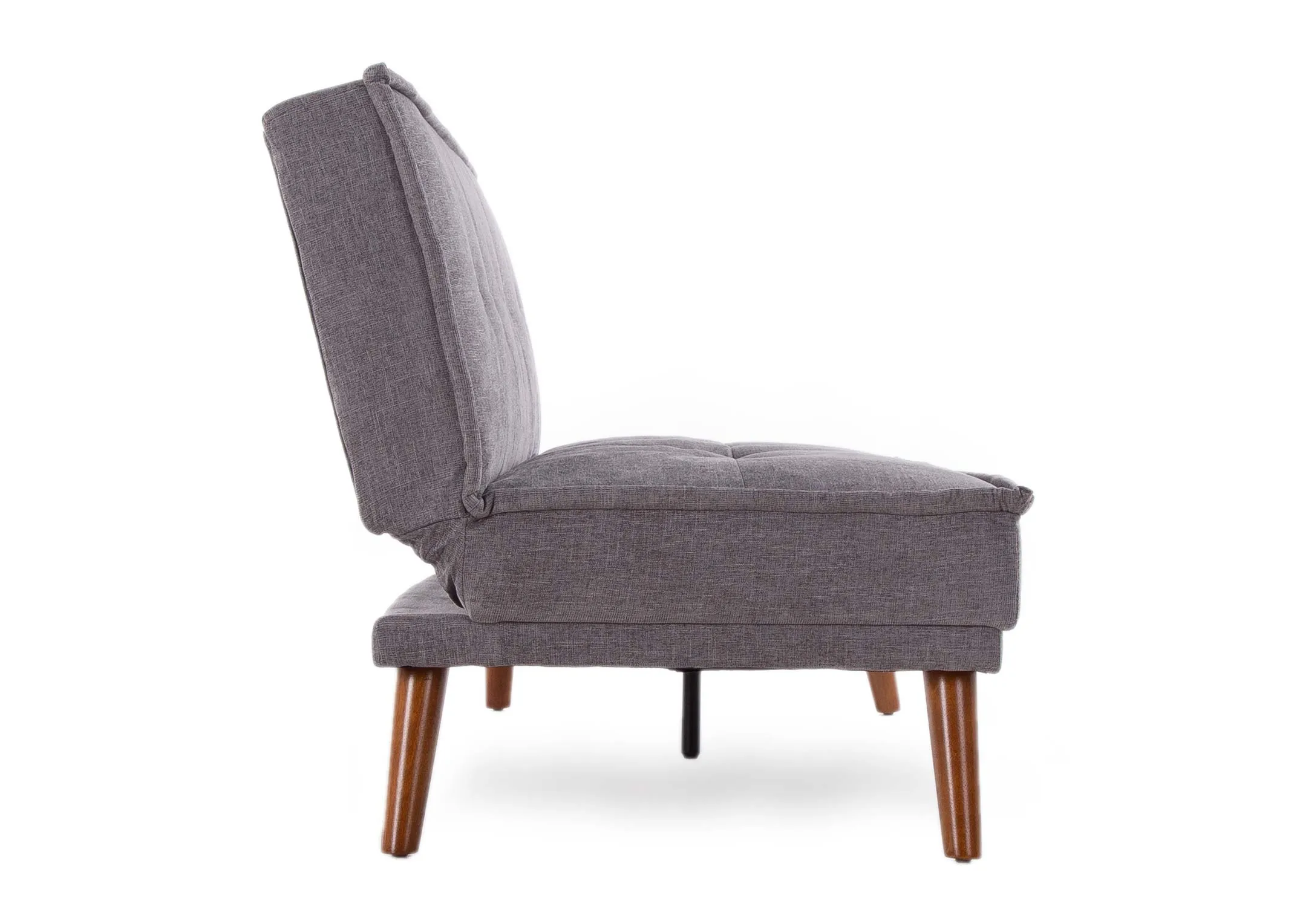 A grey fabric 3 seater sofa bed with wood feet from EZ Living Furniture's Seattle range. Side view of sofa & wood feet.
