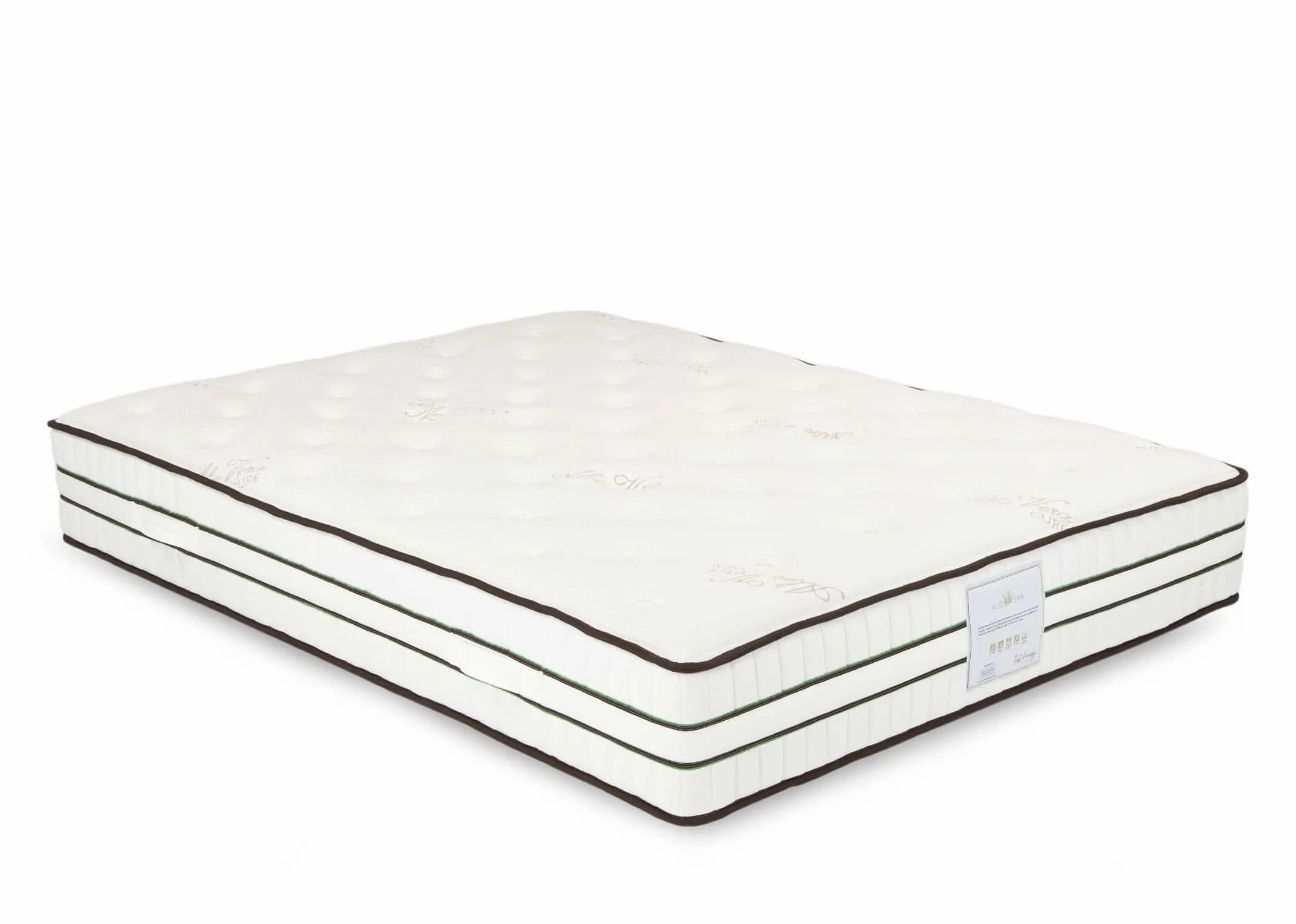 A Small Double (4ft) pocket spring mattress with dark edge detail from EZ Living Furniture's Aloe Vera Range. Angled view.