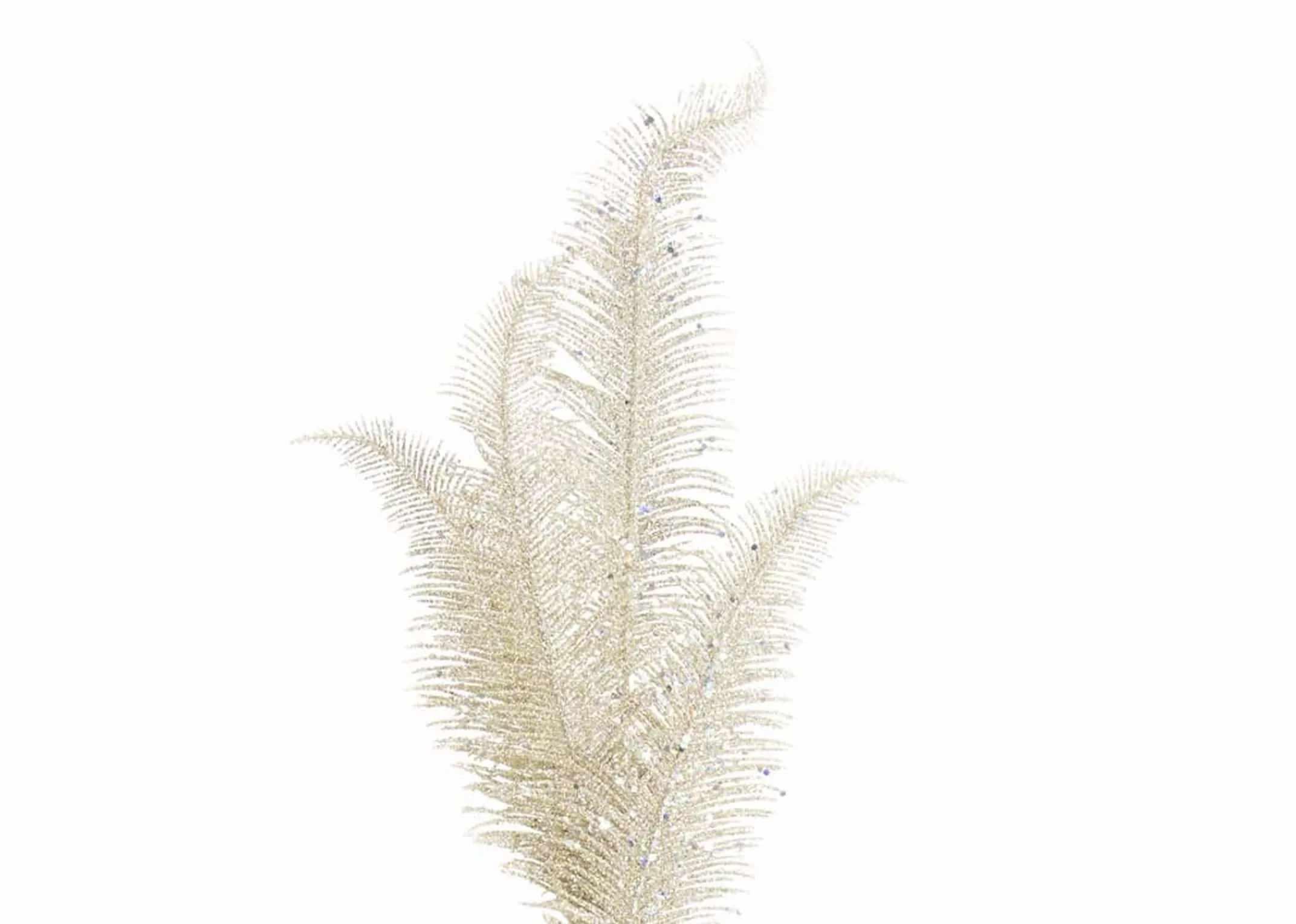 An artificial feather stem sprayed in champagne gold from EZ Living Furniture's Christmas Pick range. Closeup of feathers