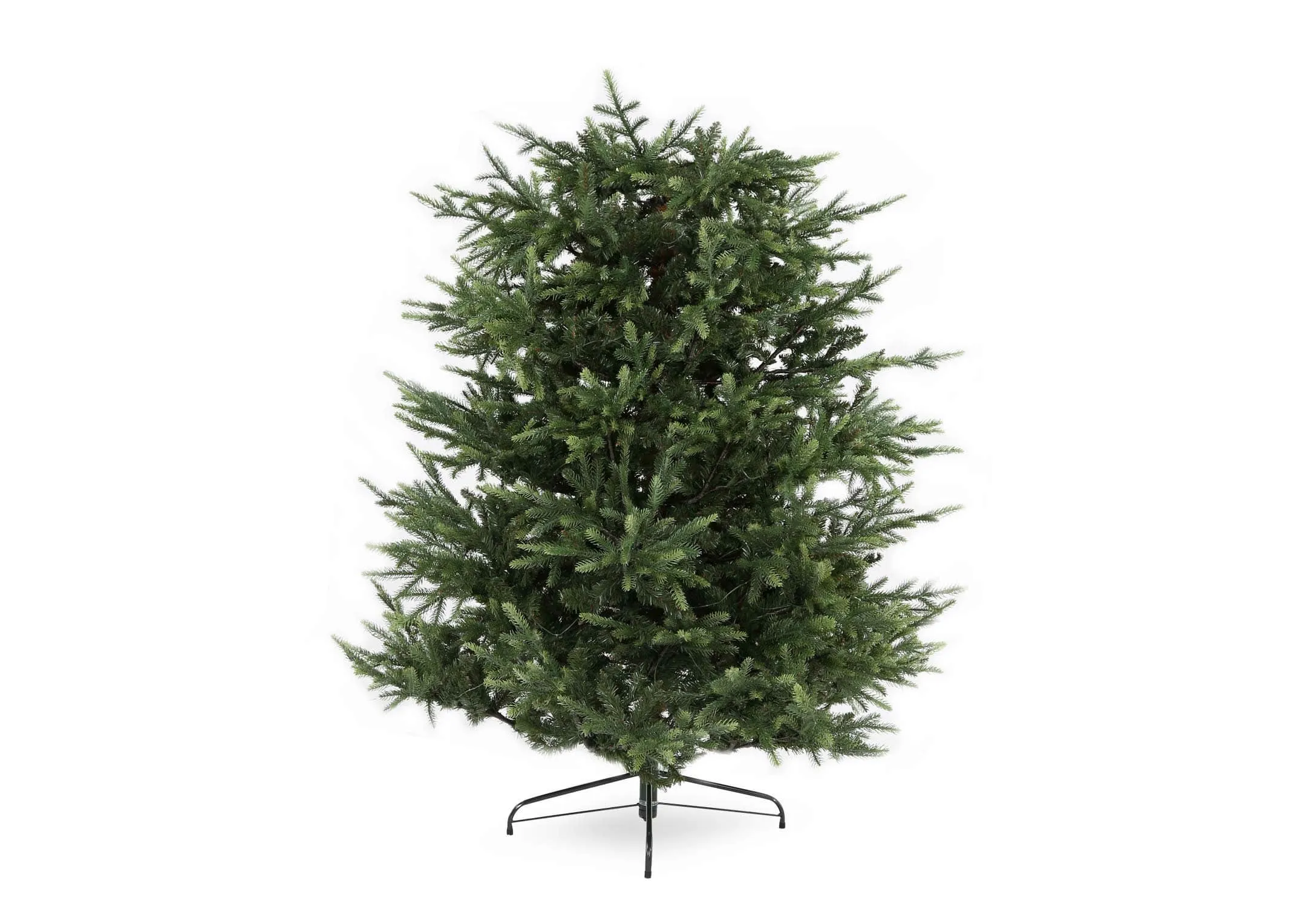 An 8ft green Christmas tree on a stand from EZ Living Furniture's Rockefeller range. Front view of stand with base tree