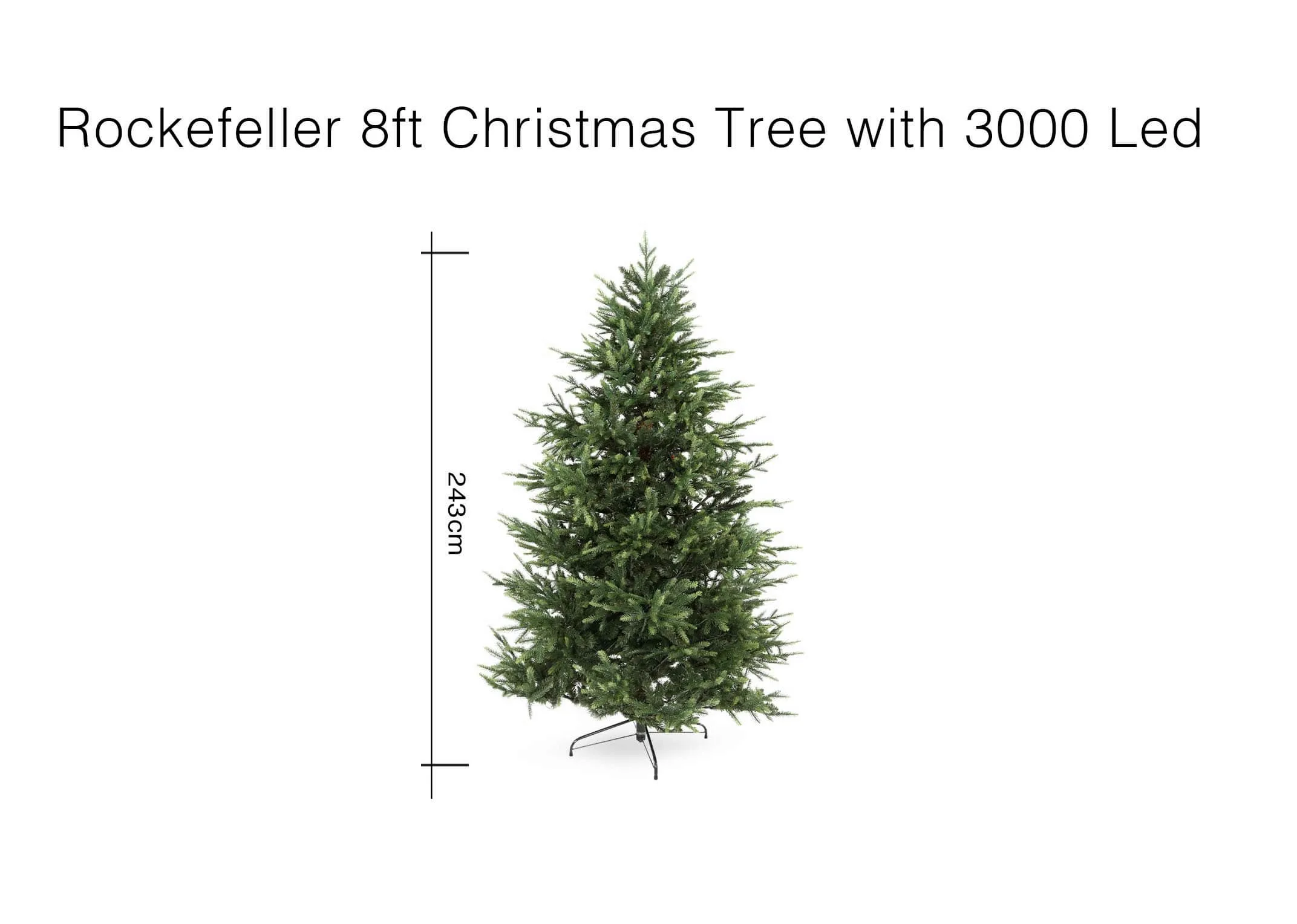A dimension image of the 8ft Rockefeller with 3000 led lights with 243cm (Height)
