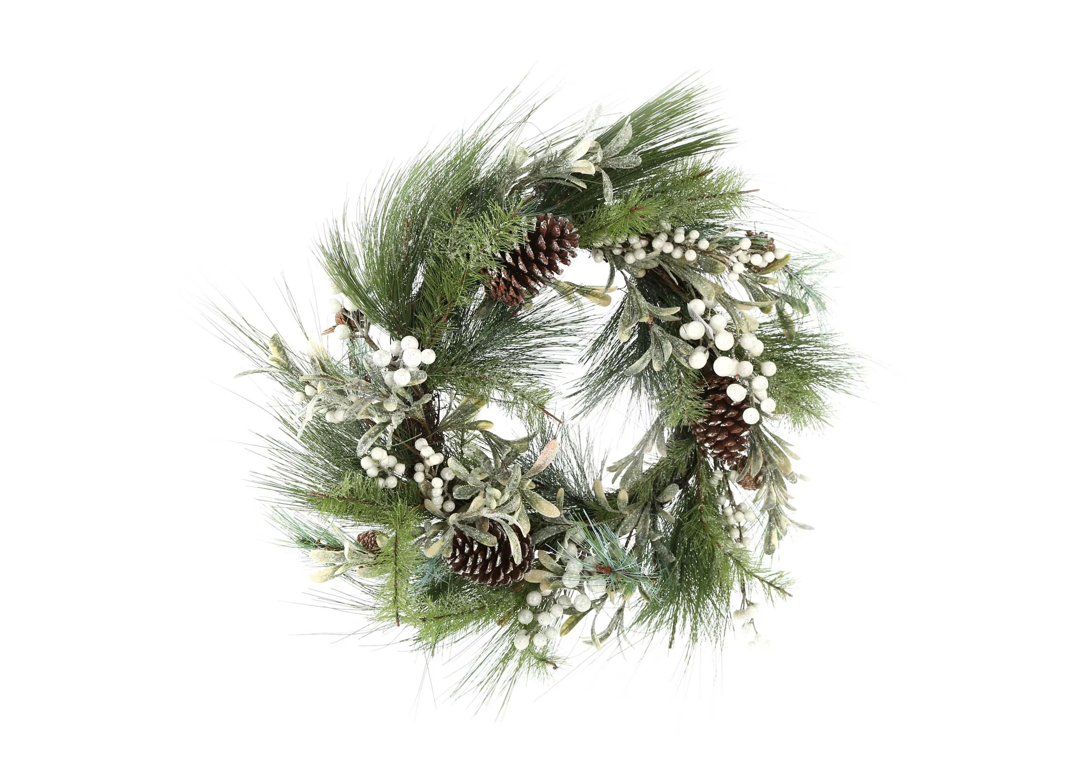 A pine wreath with pearls & pine cones from EZ Living Furniture's Christmas range. Front view