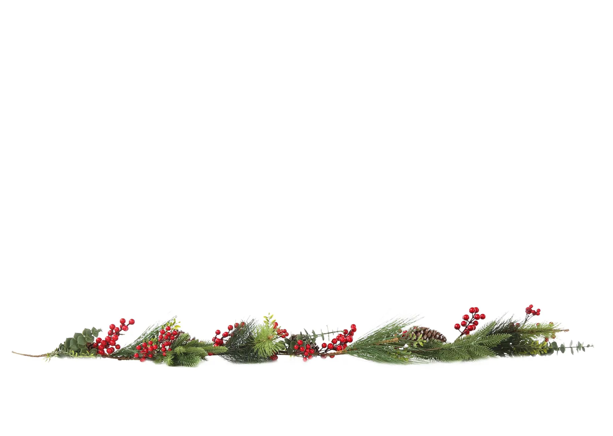 A pine garland with lush berries from EZ Living Furnitures Christmas Range. Front view of festive garland