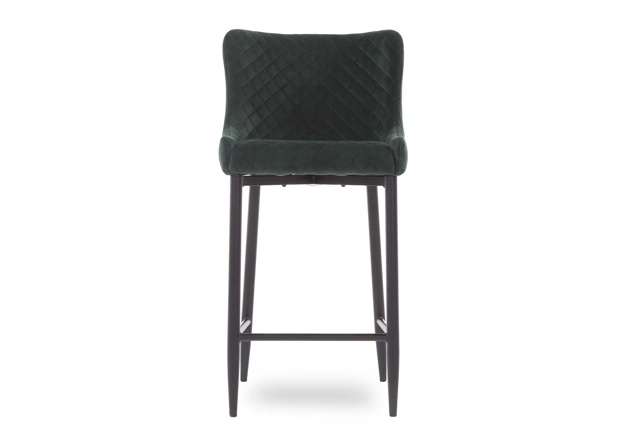 A counter bar stool with green cushioned velvet from EZ Living Furniture's Ottowa. Front view of padded seat & seat back.