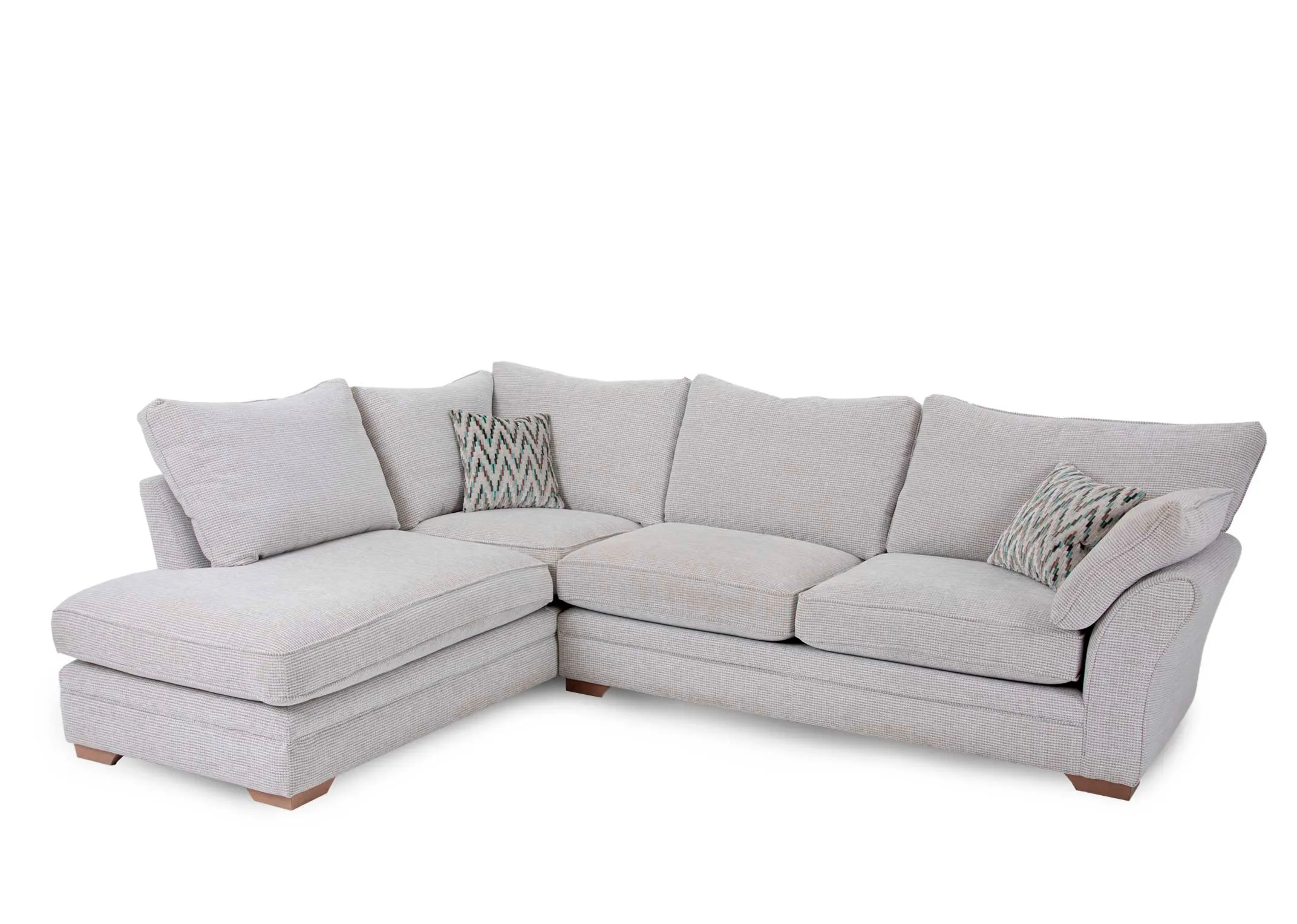 A dimension image of the Strata Beige RAF Corner Chaise with 281cm W x 91cm H x 217cm D