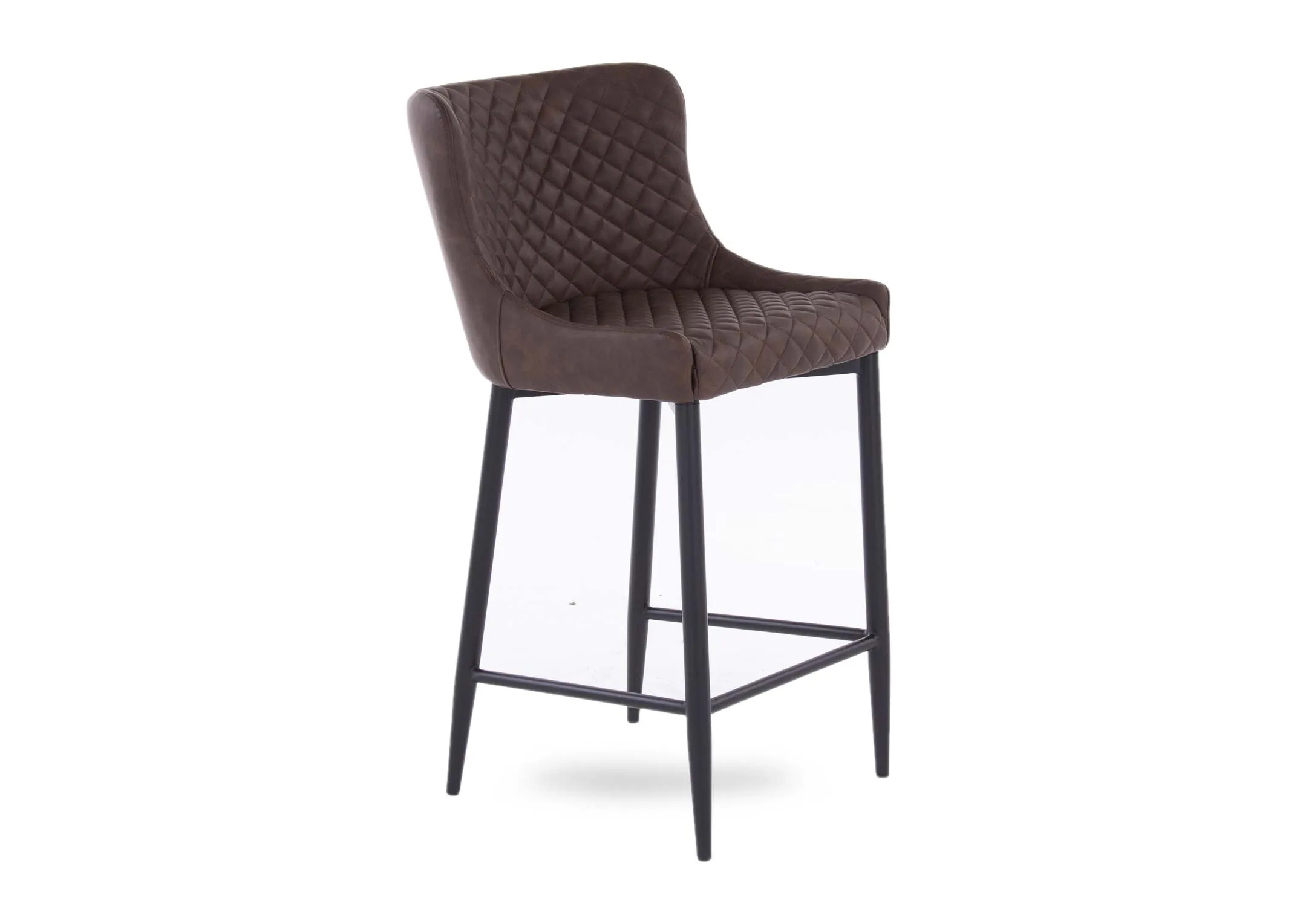 A vintage brown bar stool with faux leather & metal legs from EZ Living Furniture's Ottowa range. Angled view of texture seat