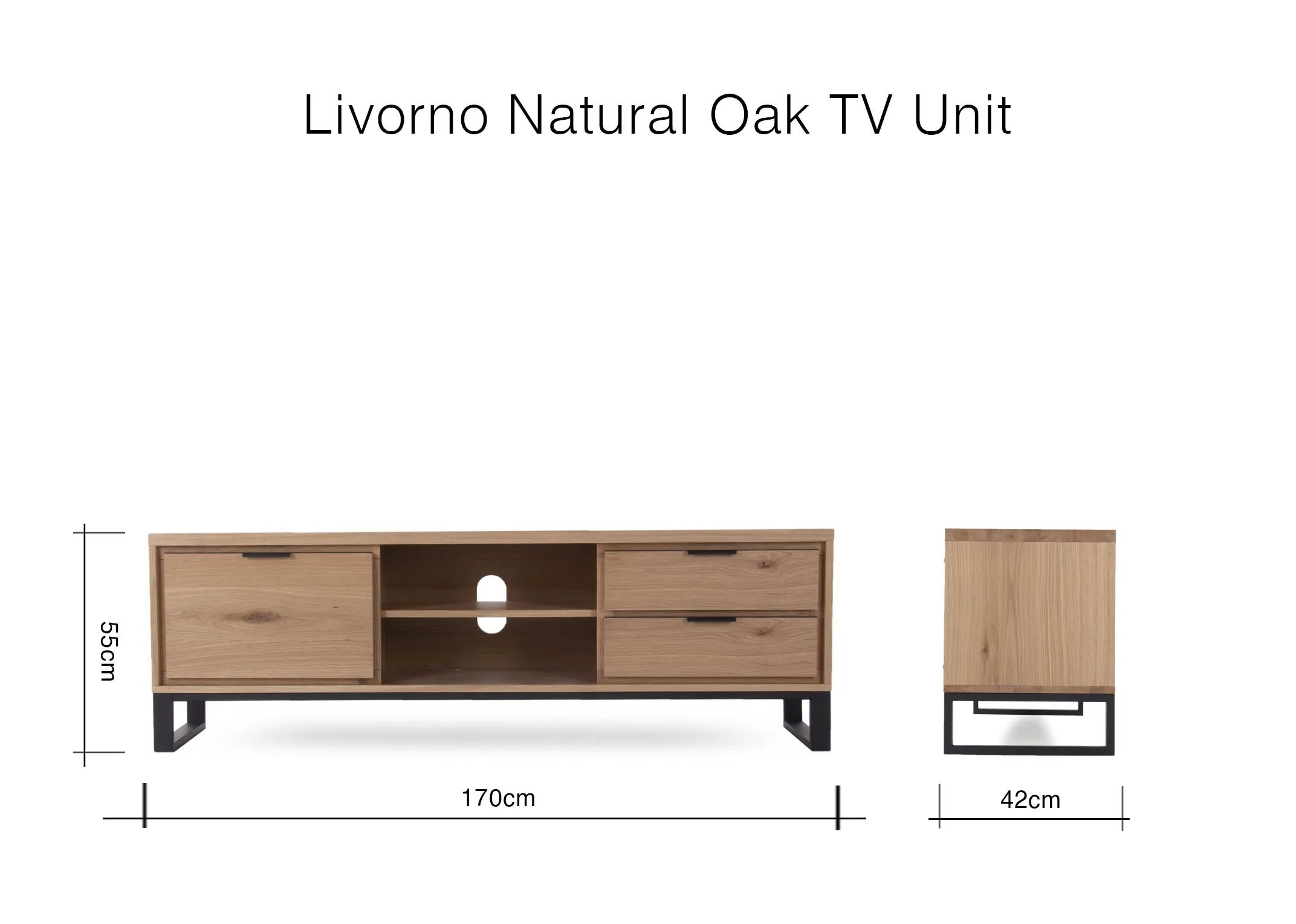 A dimension image of the Livorno TV Unit with 170cm (Width) x 42cm (Depth) x 55cm (Height)