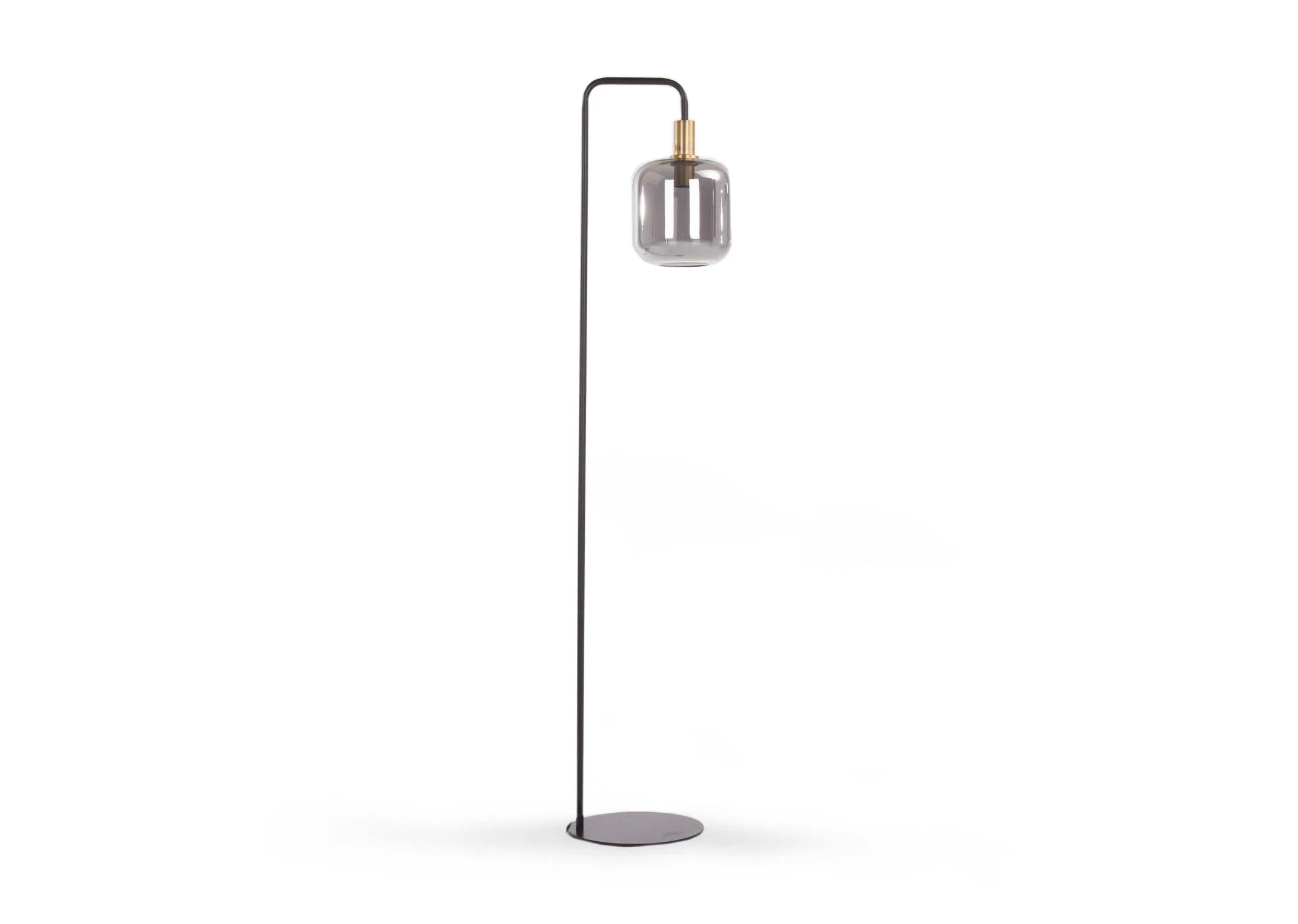 An antique bronze floor lamp with smoke glass shade from EZ Living Furnitures Lekar range. Angled view of pendant & stand.