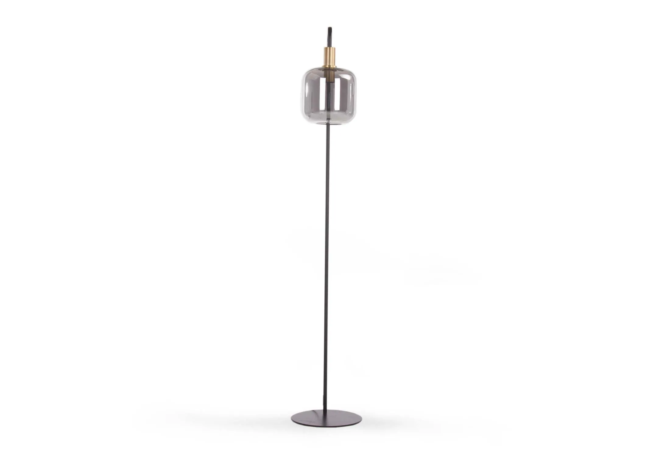 An antique bronze floor lamp with smoke glass shade from EZ Living Furnitures Lekar range. Closeup of shade & E27 fitting