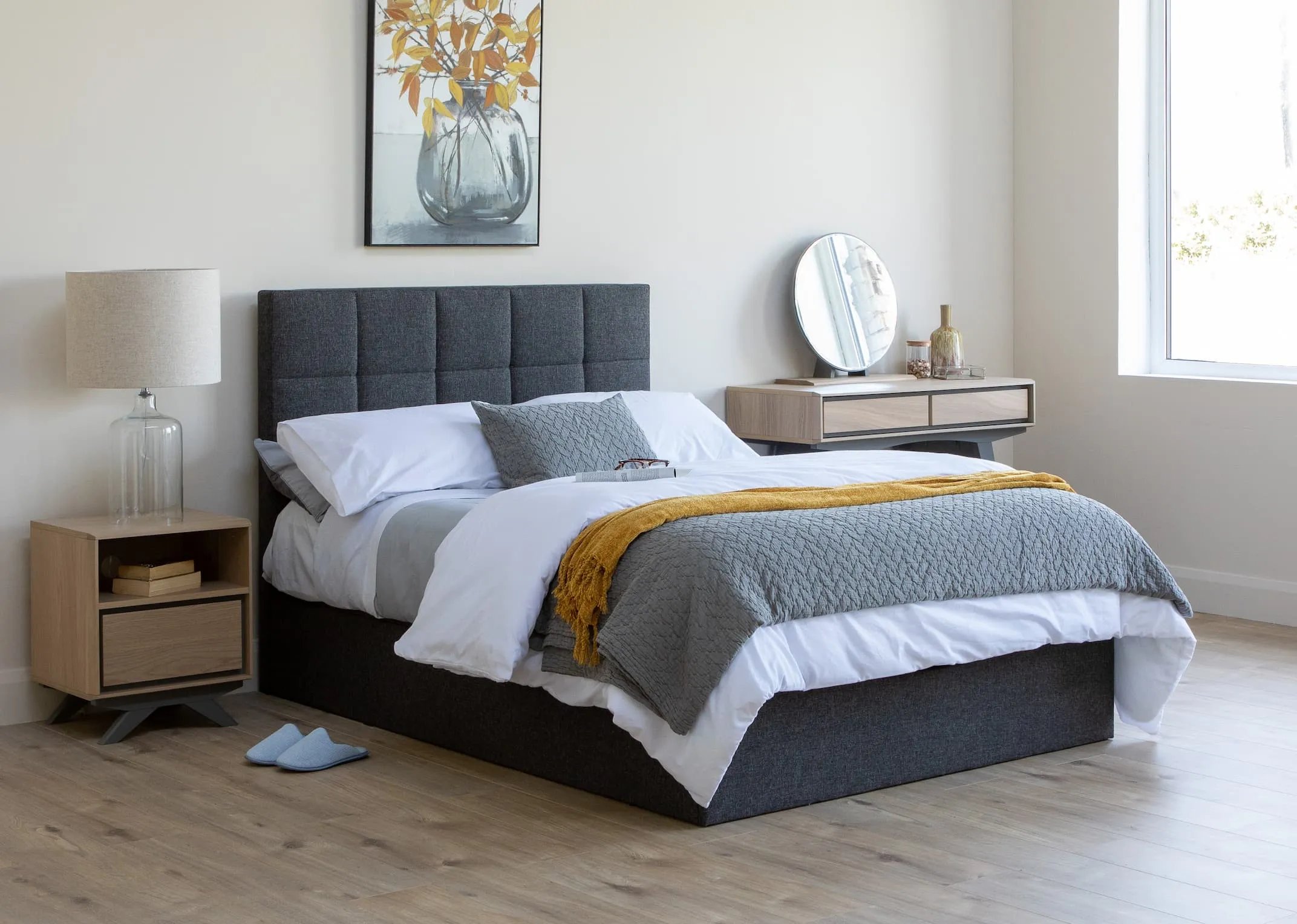 Double (4ft6) Dark Grey Fabric Ottoman - Connect