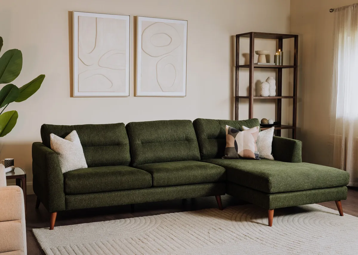 Green Fabric RHF Corner Chaise - Presley