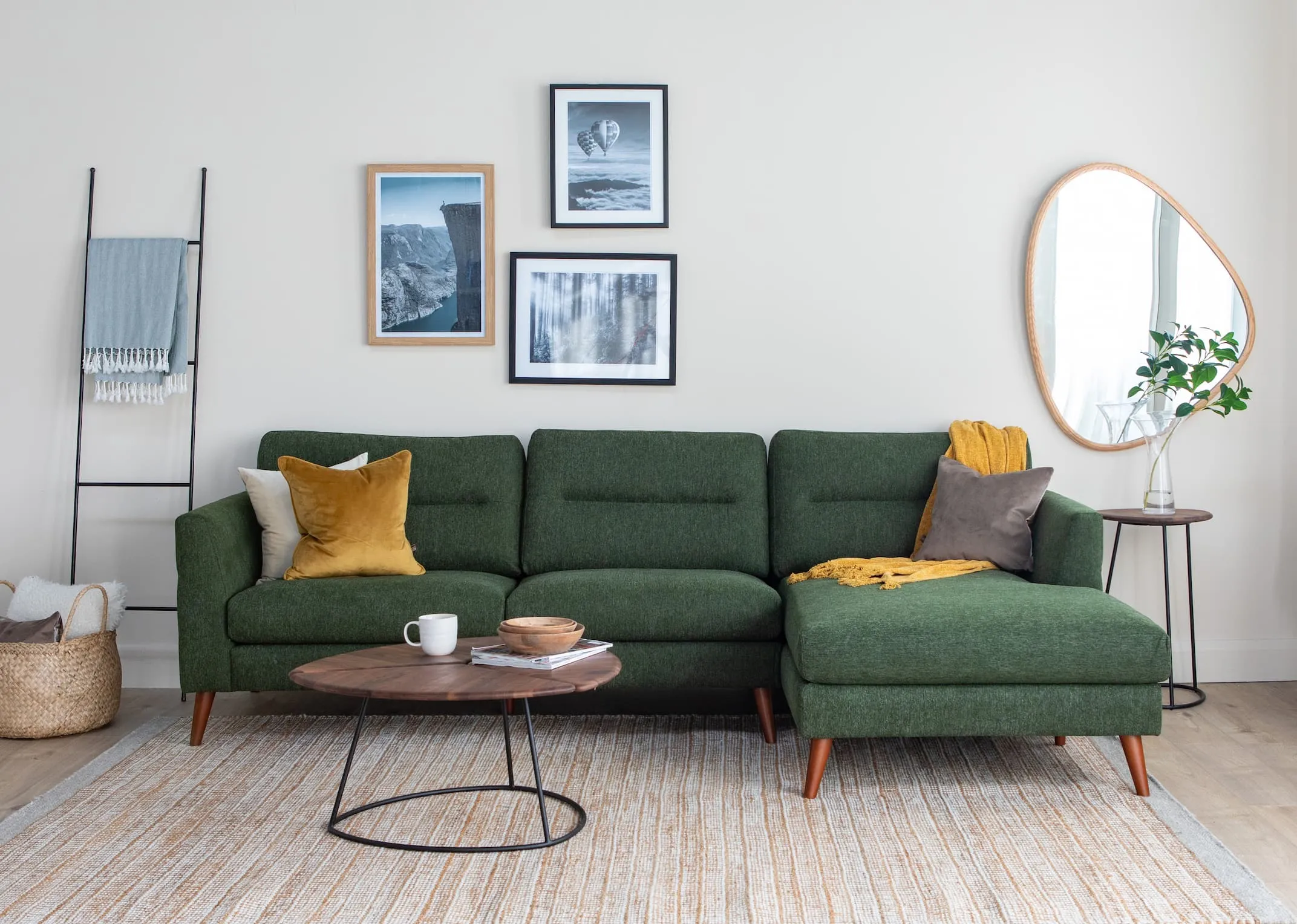 Green Fabric RHF Corner Chaise - Presley