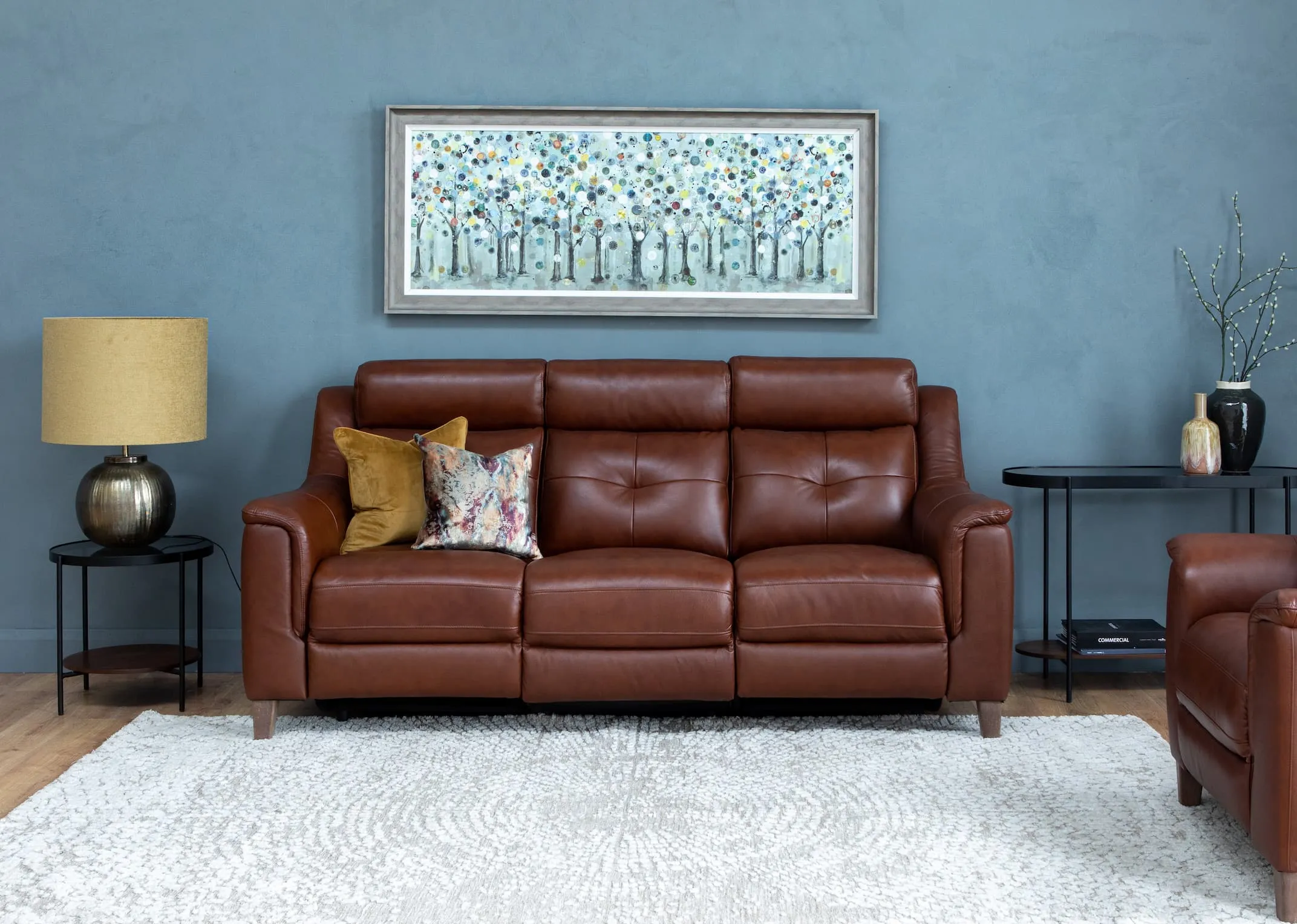 2 Seater Light Brown Leather Power Reclining Sofa - Vantage